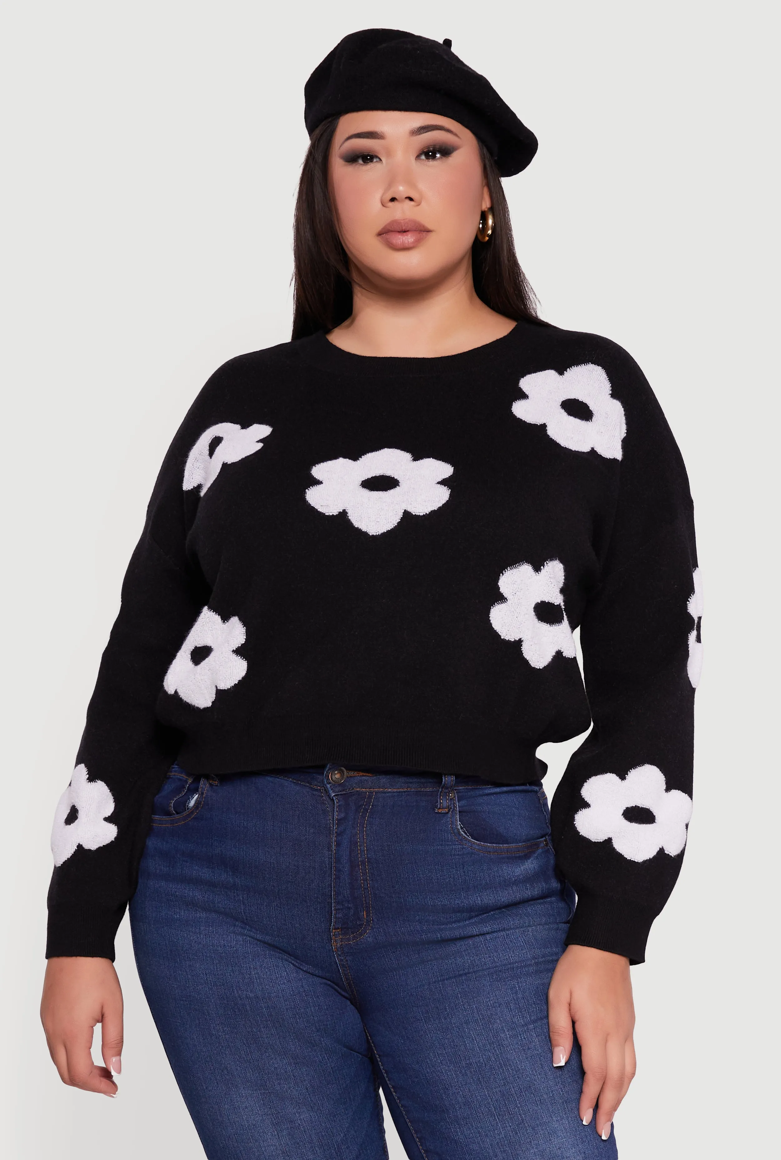 Plus Size Boucle Floral Long Sleeve Crew Neck Sweater sold by Rainbow product image thumbnail 2