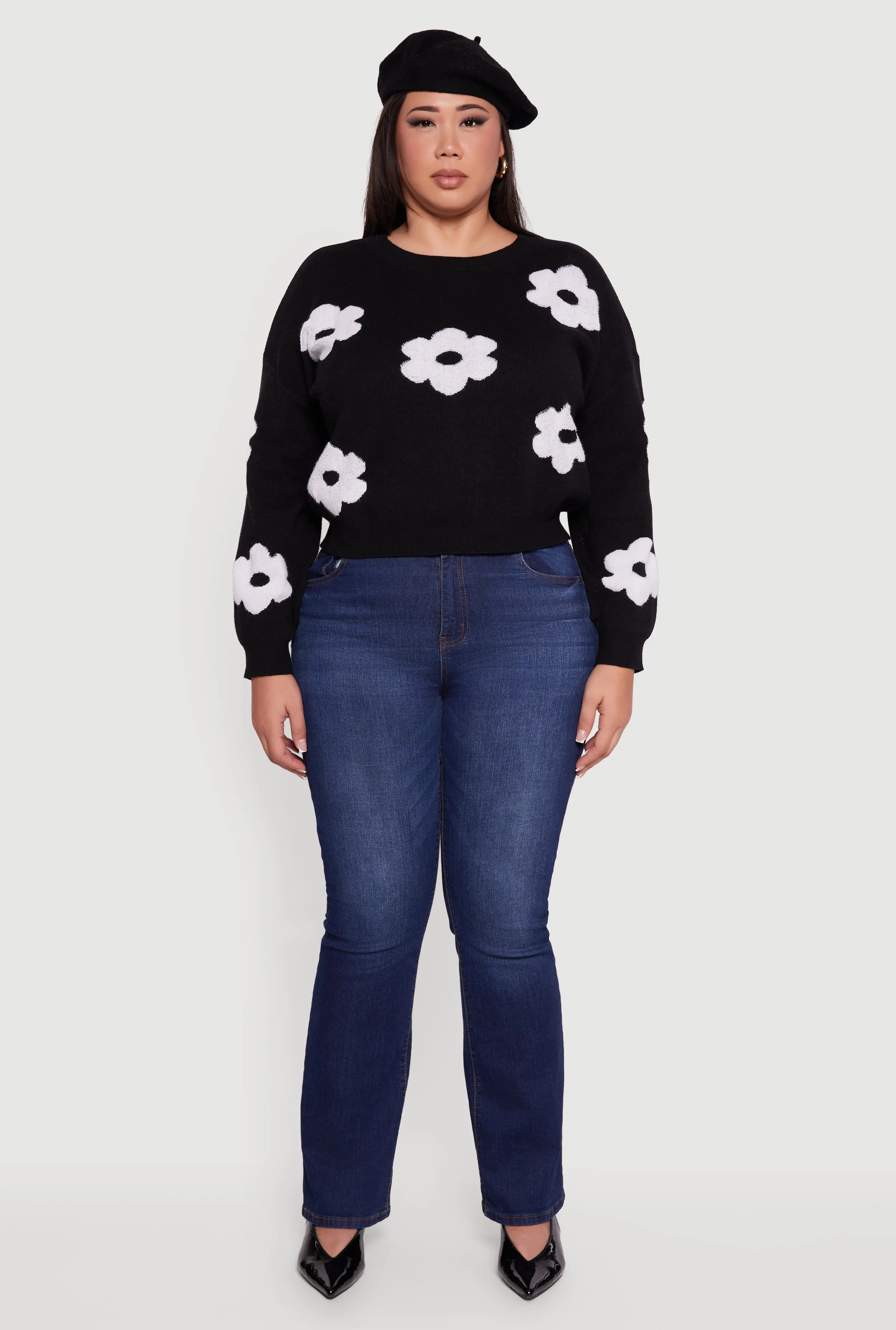 Plus Size Boucle Floral Long Sleeve Crew Neck Sweater sold by Rainbow product image thumbnail 3