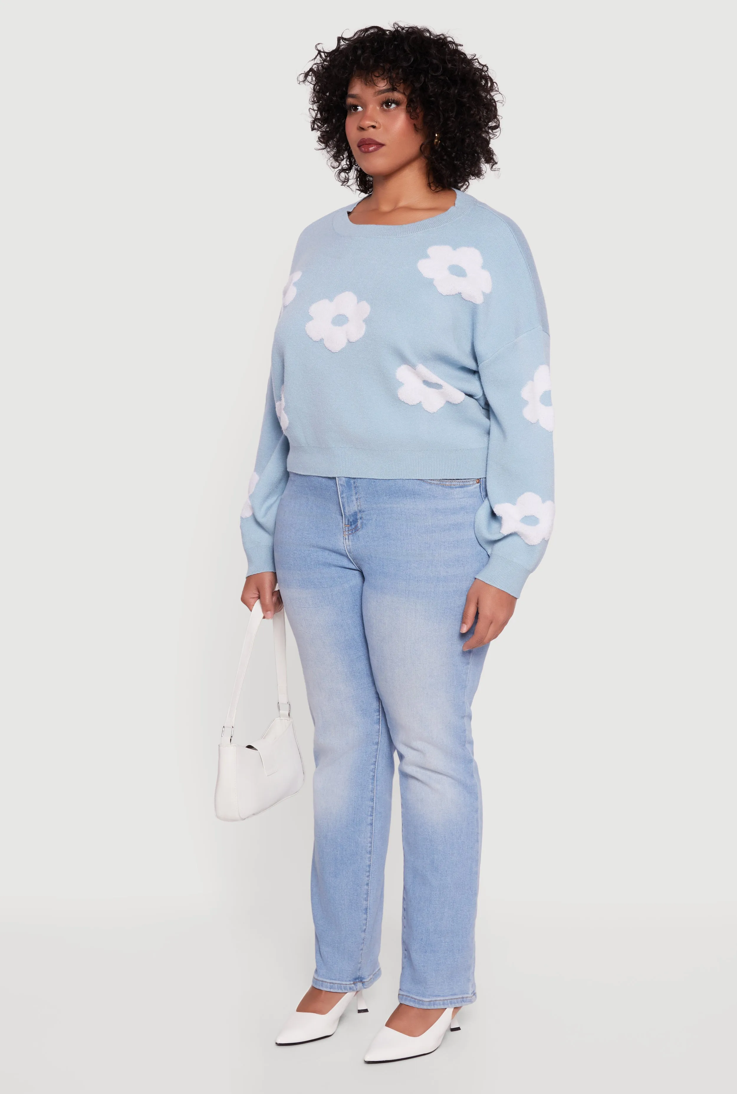 Plus Size Boucle Floral Long Sleeve Crew Neck Sweater sold by Rainbow product image thumbnail 5