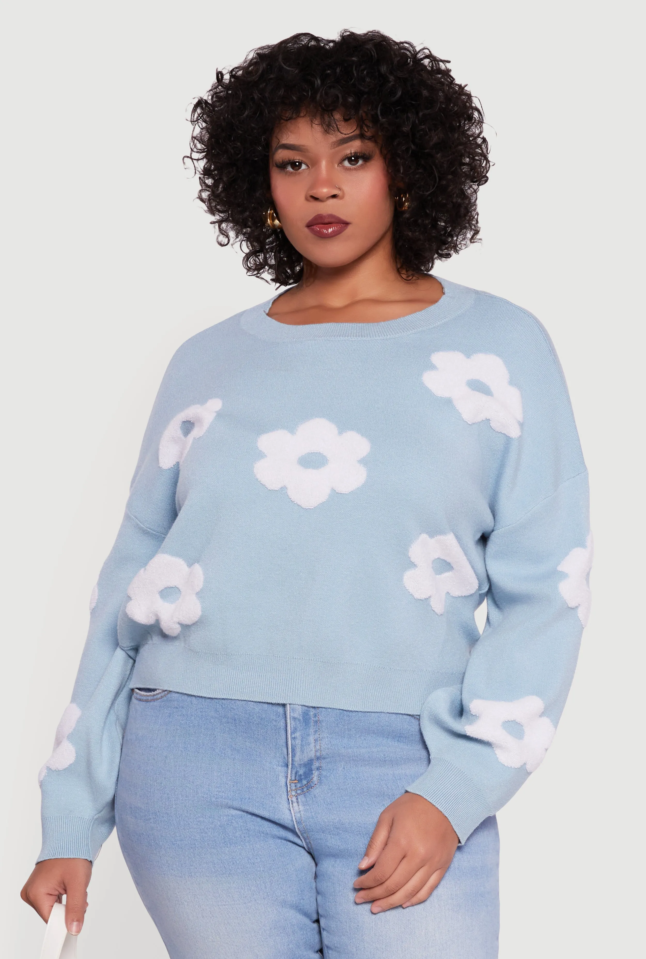 Plus Size Boucle Floral Long Sleeve Crew Neck Sweater sold by Rainbow product image thumbnail 2