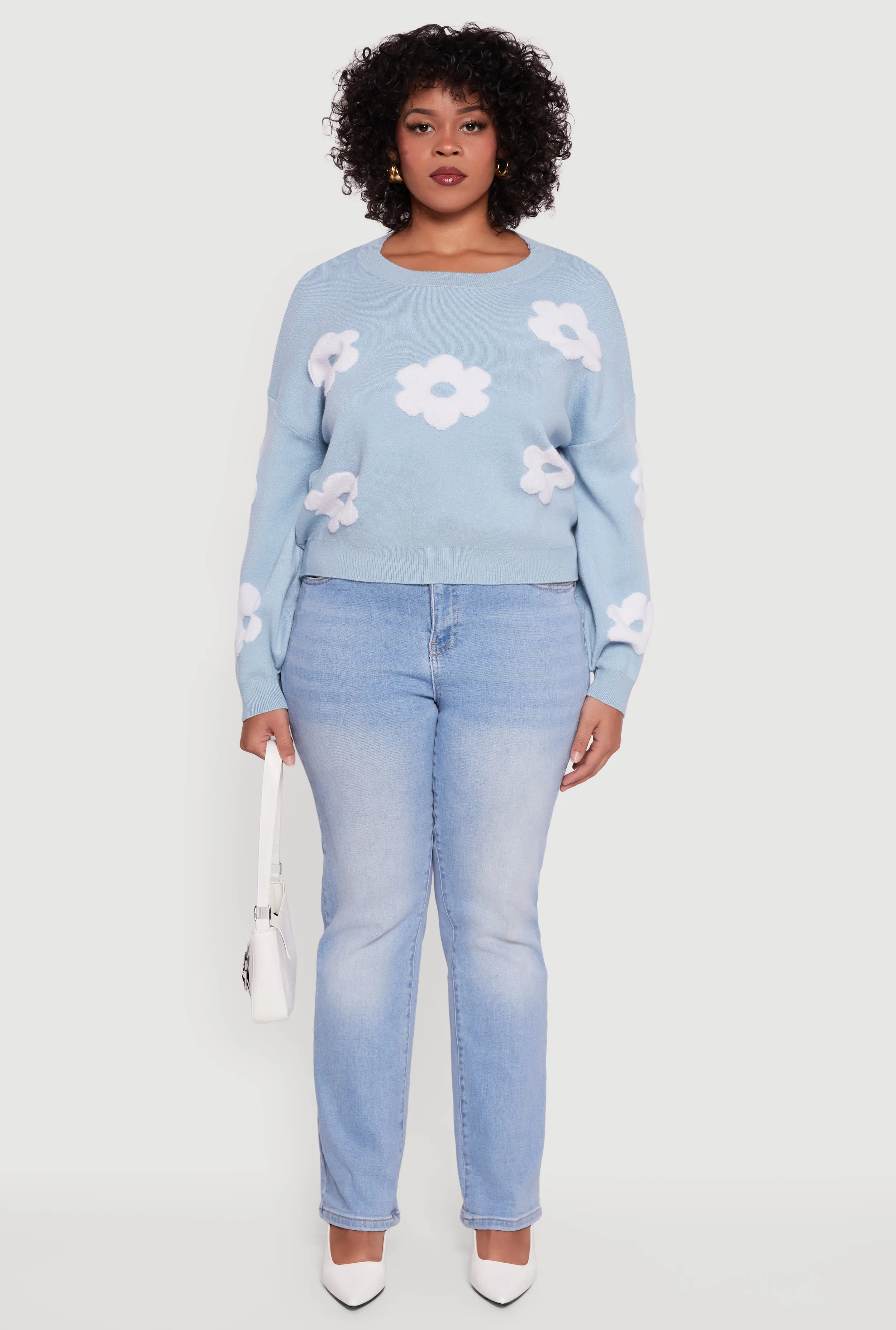 Plus Size Boucle Floral Long Sleeve Crew Neck Sweater sold by Rainbow product image thumbnail 3