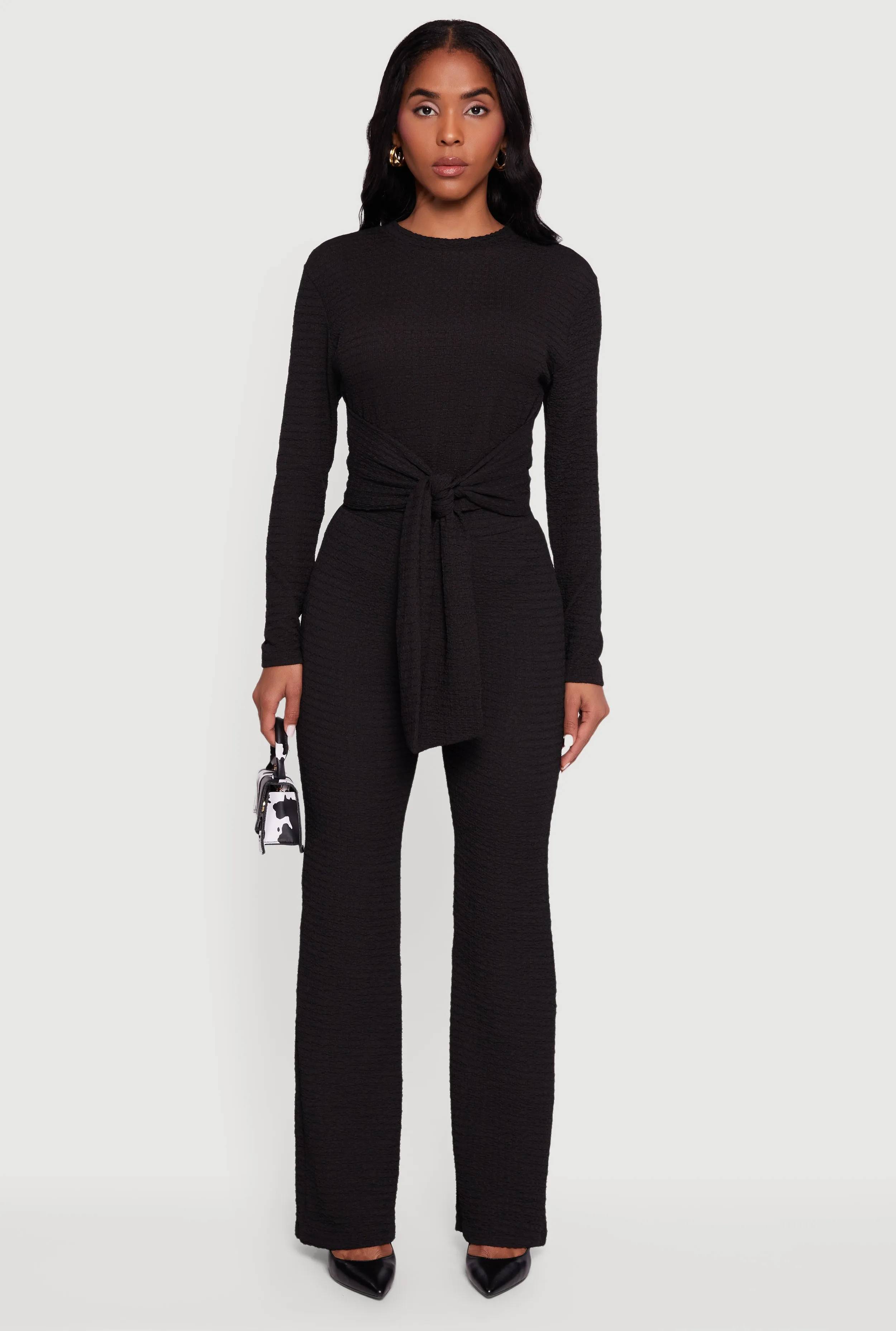 Textured Knit Tie Front Long Sleeve Blouse sold by Rainbow product image thumbnail 3