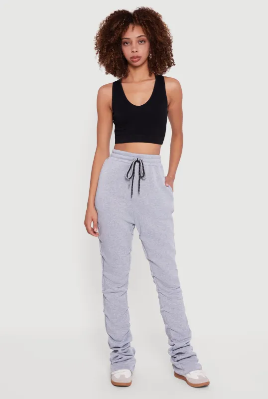 Double Drawstring Pleated Straight Leg Sweatpants sold by Rainbow