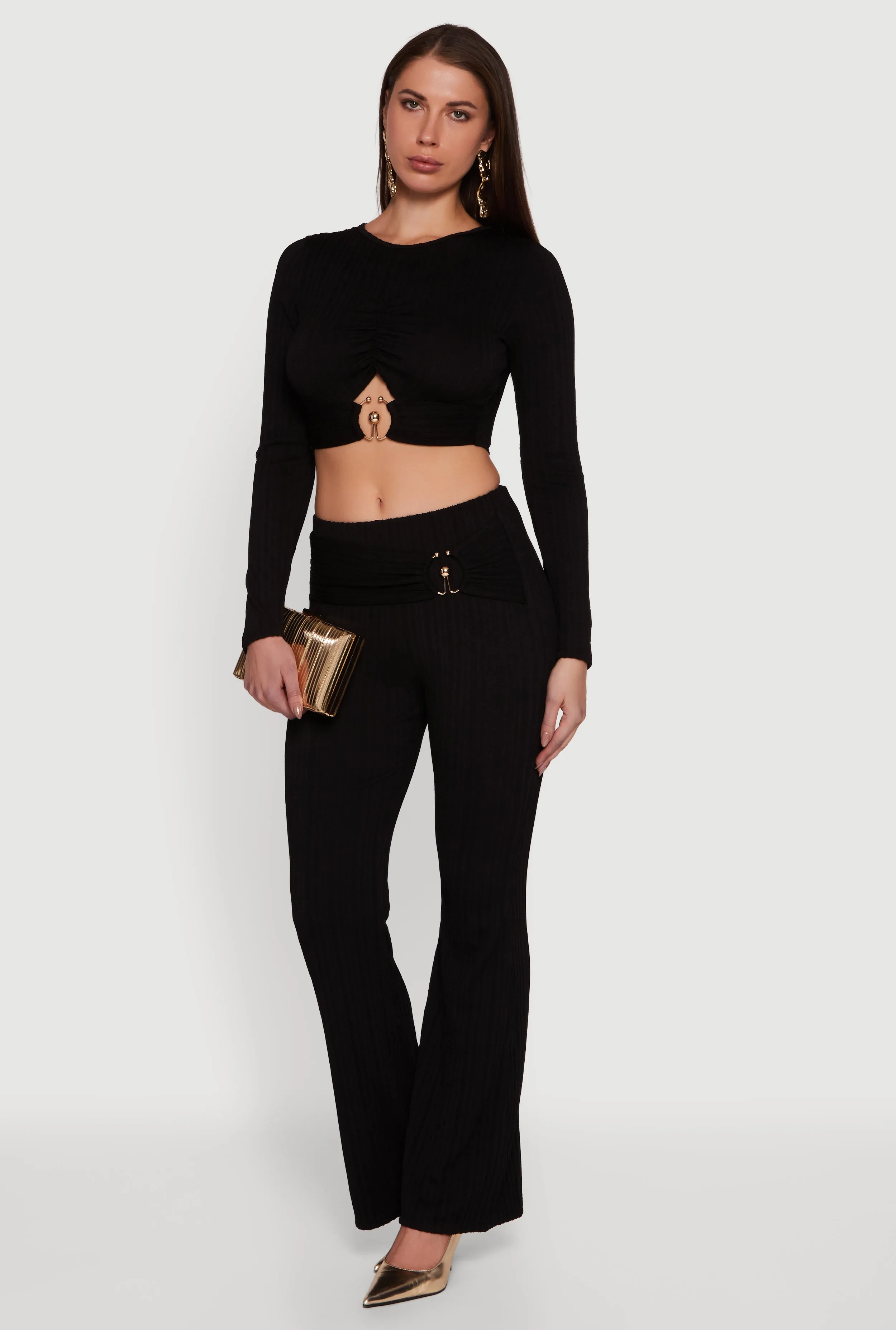 Cut Out Metallic Detail Long Sleeve Crop Top sold by Rainbow product image thumbnail 3
