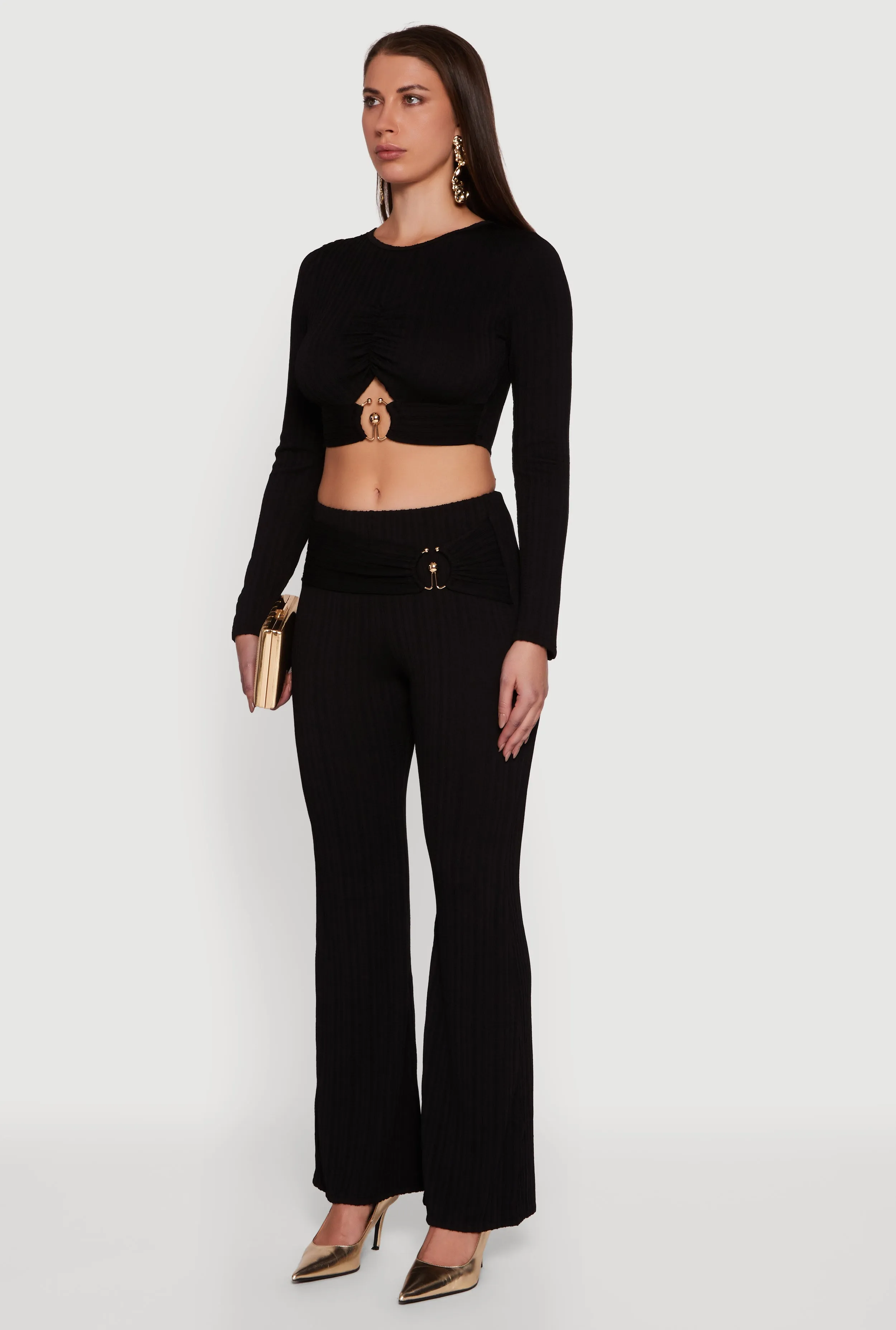 Cut Out Metallic Detail Long Sleeve Crop Top sold by Rainbow product image thumbnail 5