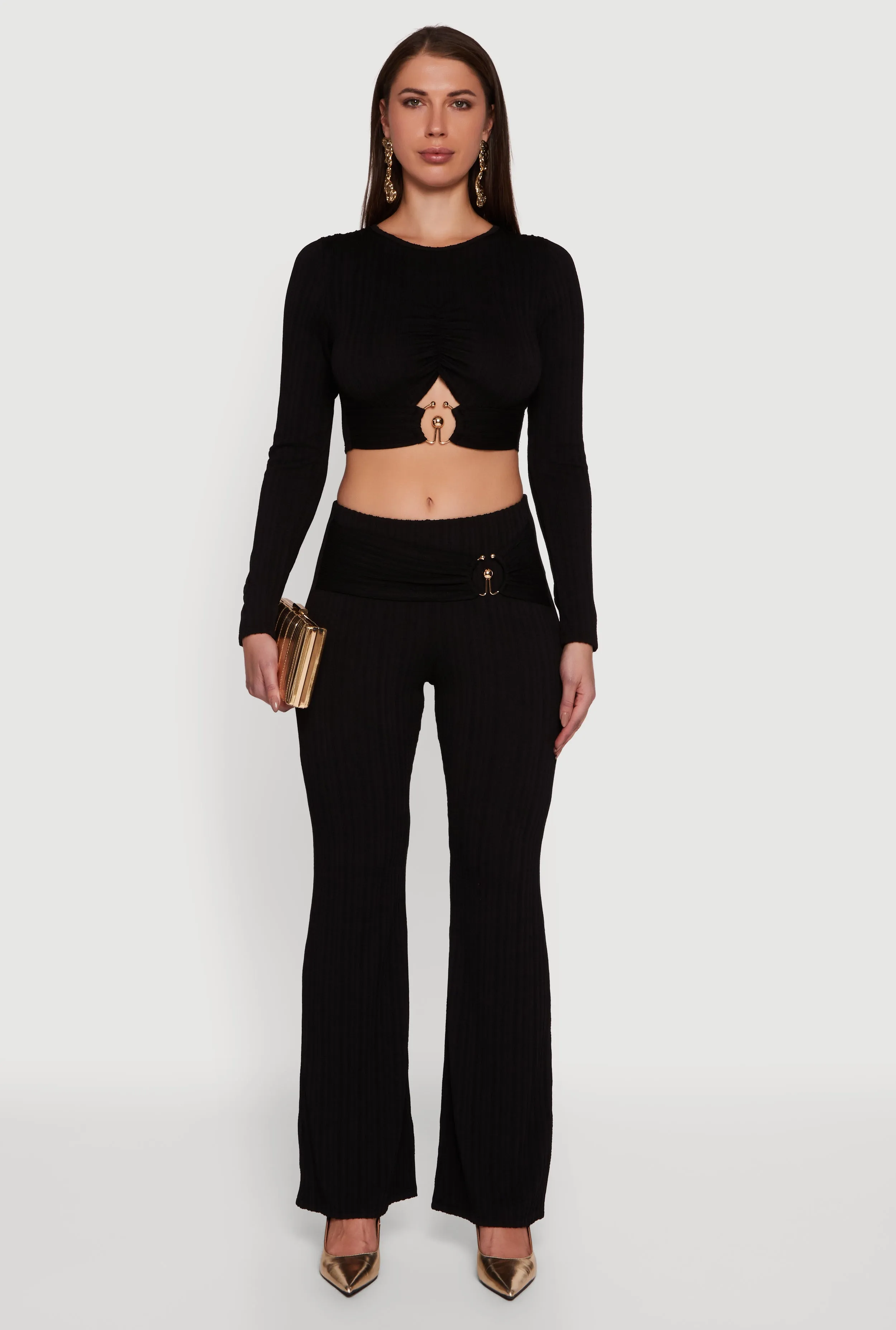 Cut Out Metallic Detail Long Sleeve Crop Top sold by Rainbow product image thumbnail 2