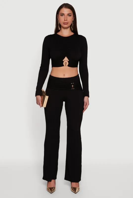 Metallic Detail Belted Front Flare Pants sold by Rainbow