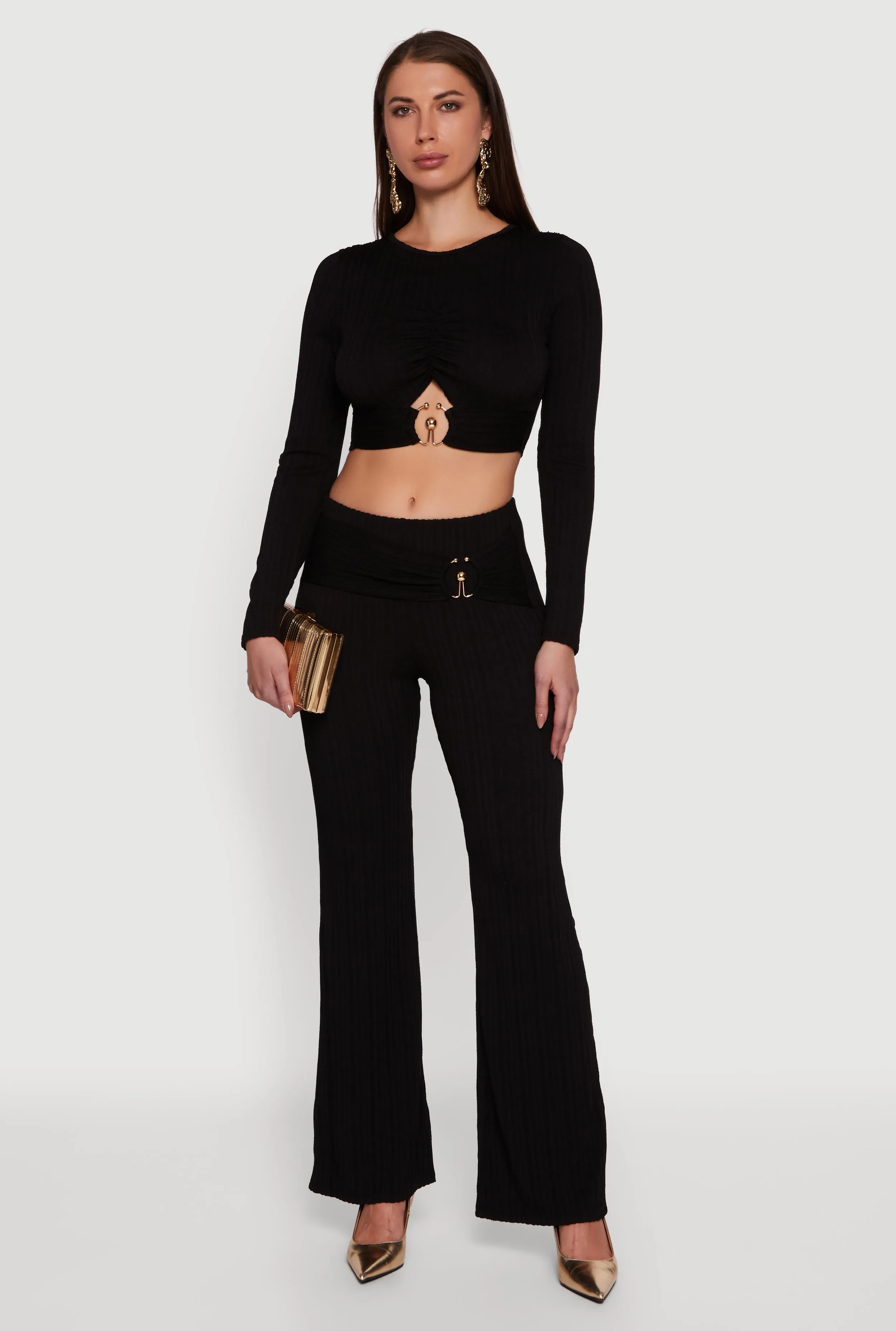 Metallic Detail Belted Front Flare Pants sold by Rainbow product image thumbnail 2