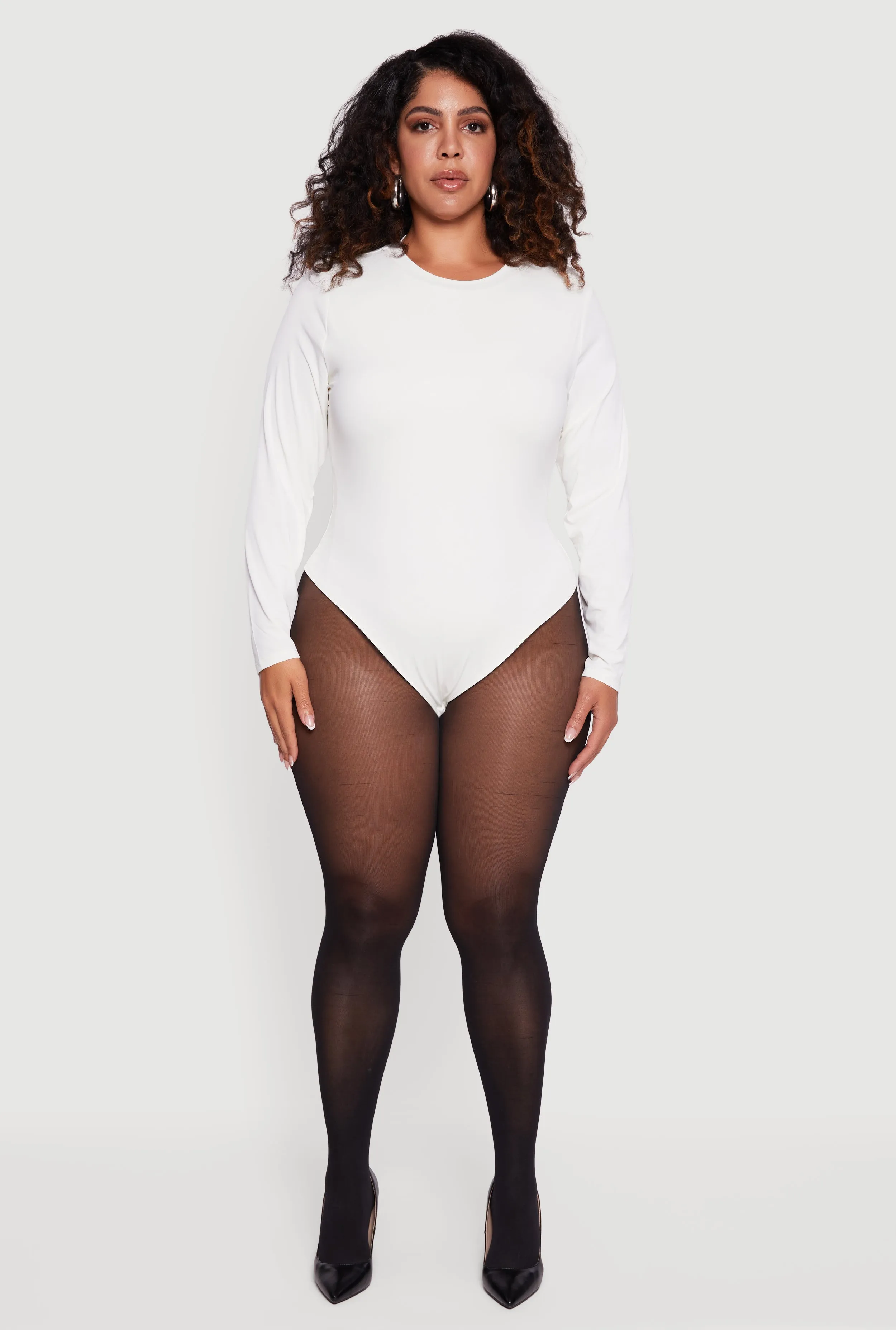 Plus Size Double Layer Long Sleeve Crew Neck Bodysuit sold by Rainbow product image thumbnail 3