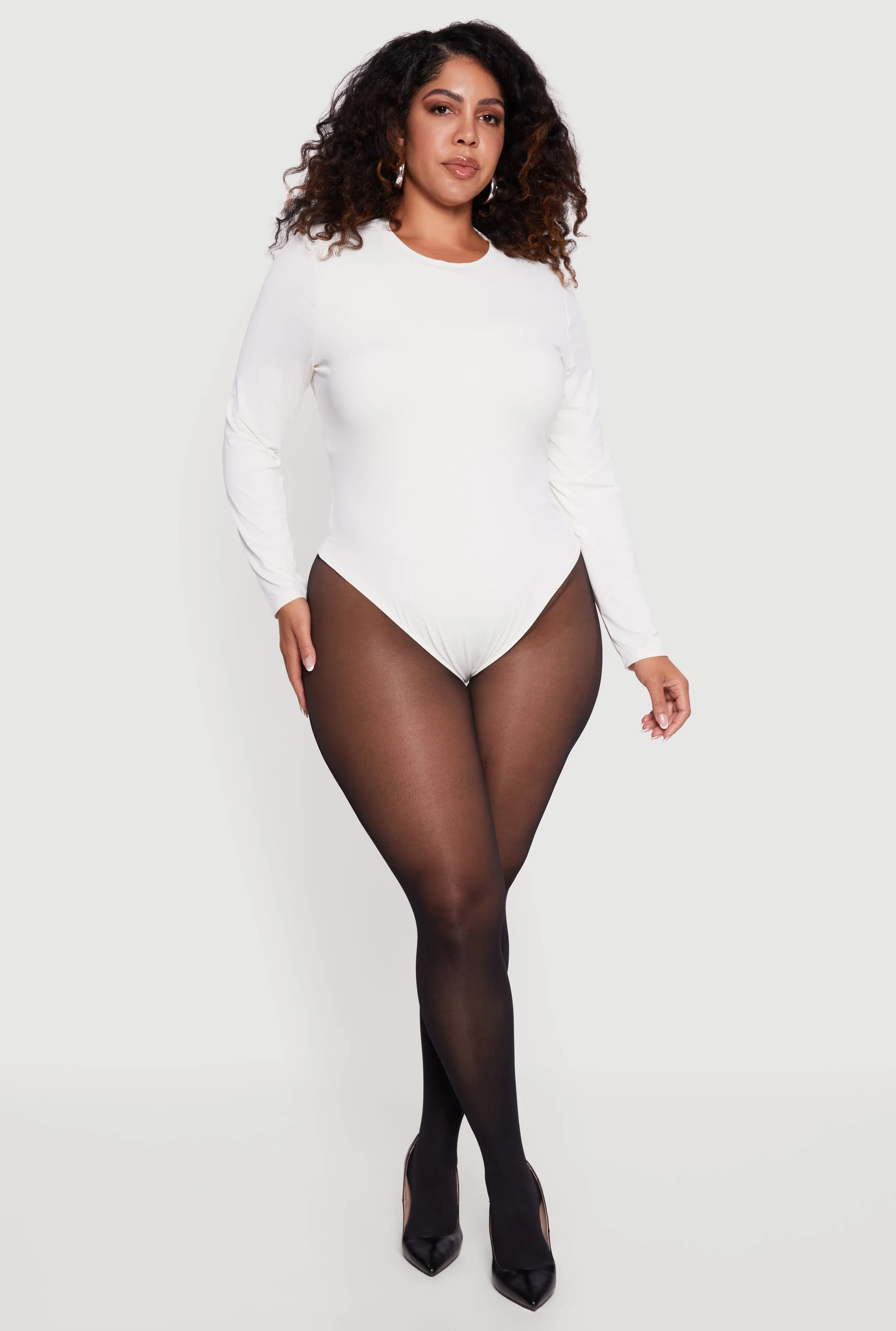 Plus Size Double Layer Long Sleeve Crew Neck Bodysuit sold by Rainbow