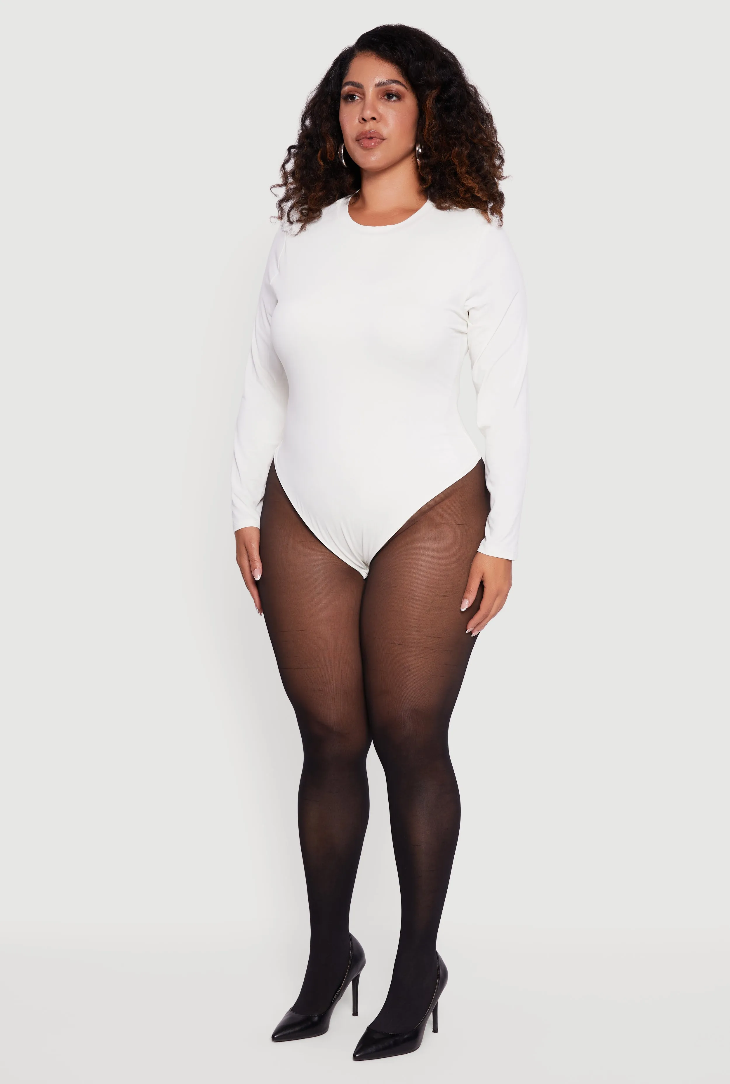 Plus Size Double Layer Long Sleeve Crew Neck Bodysuit sold by Rainbow product image thumbnail 5