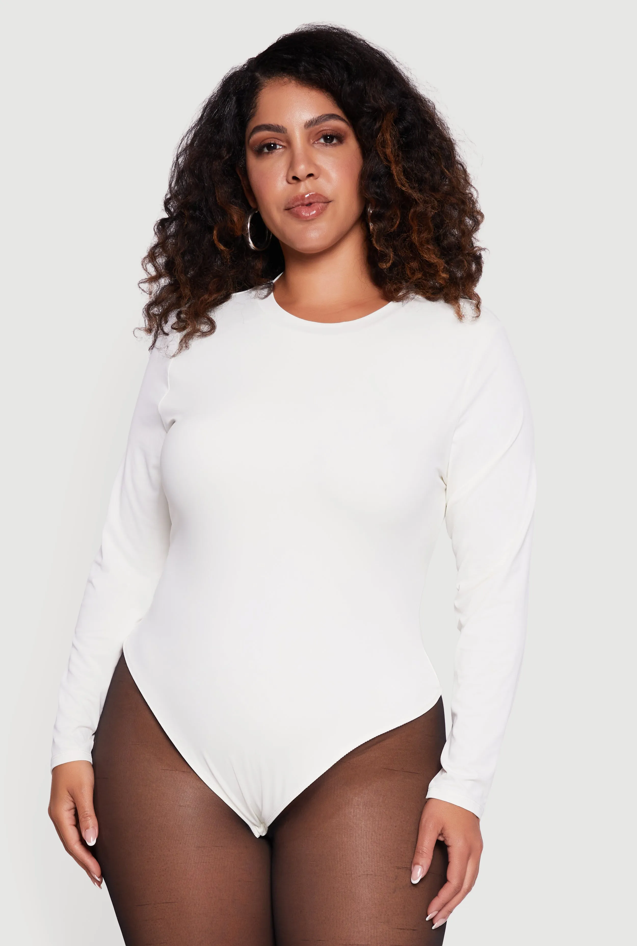 Plus Size Double Layer Long Sleeve Crew Neck Bodysuit sold by Rainbow product image thumbnail 2