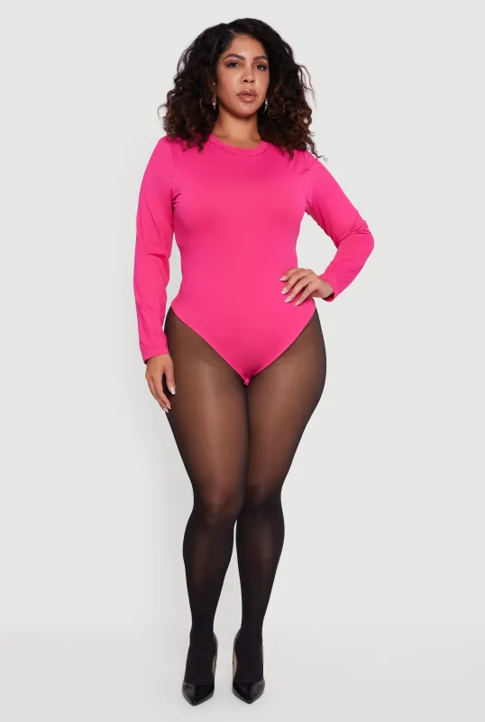 Plus Size Double Layer Long Sleeve Crew Neck Bodysuit sold by Rainbow