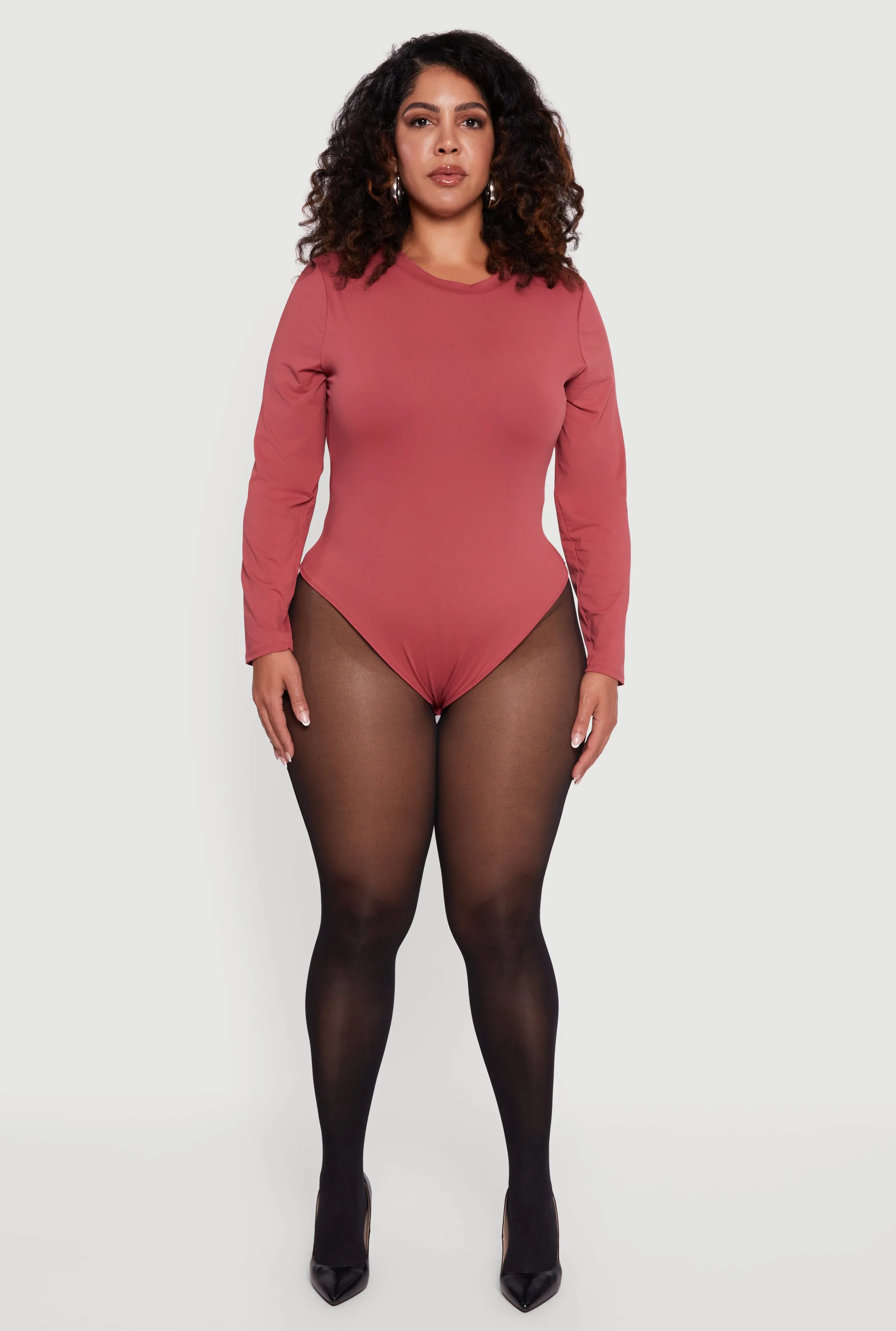 Plus Size Double Layer Long Sleeve Crew Neck Bodysuit sold by Rainbow product image thumbnail 3