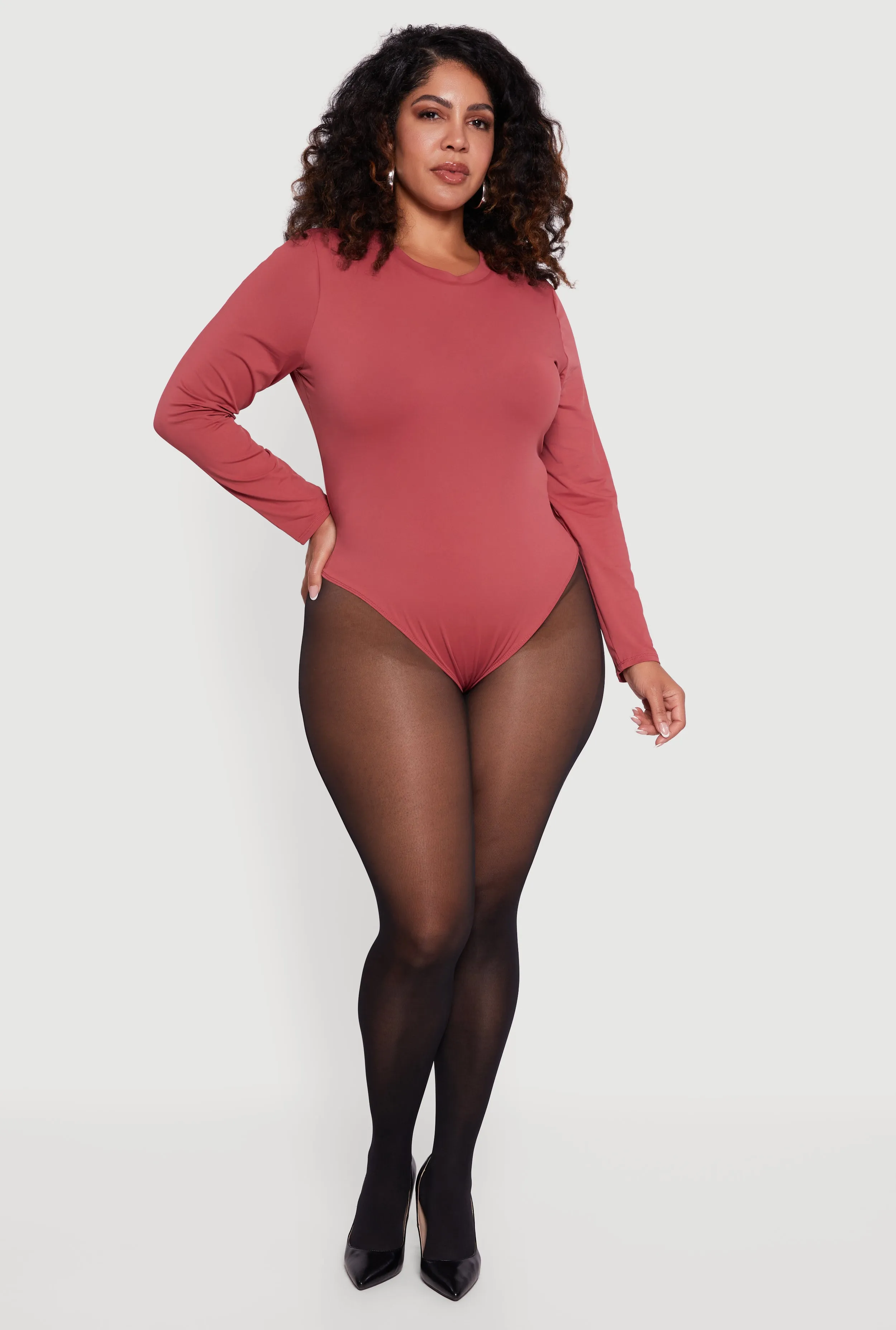 Plus Size Double Layer Long Sleeve Crew Neck Bodysuit sold by Rainbow