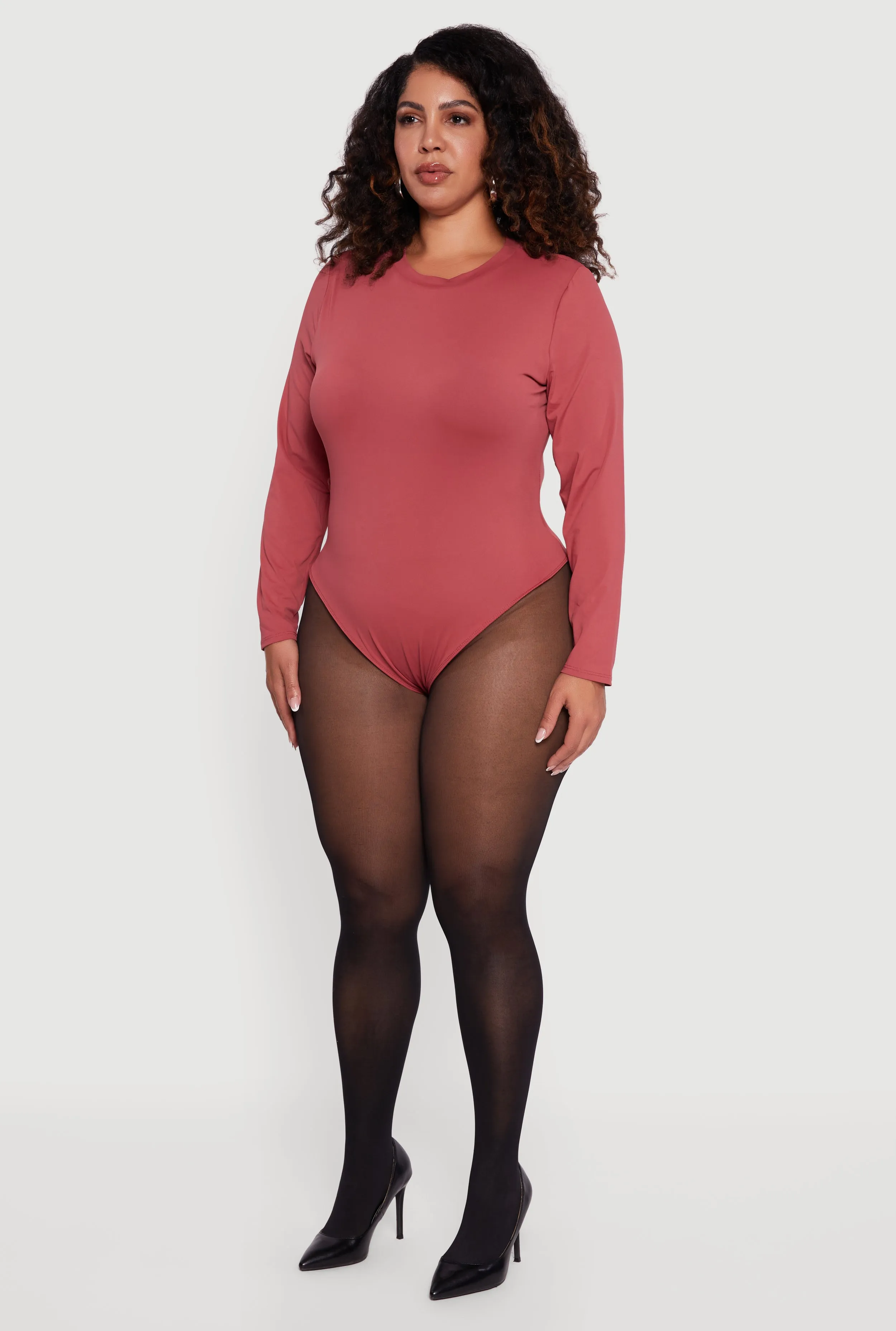 Plus Size Double Layer Long Sleeve Crew Neck Bodysuit sold by Rainbow product image thumbnail 5
