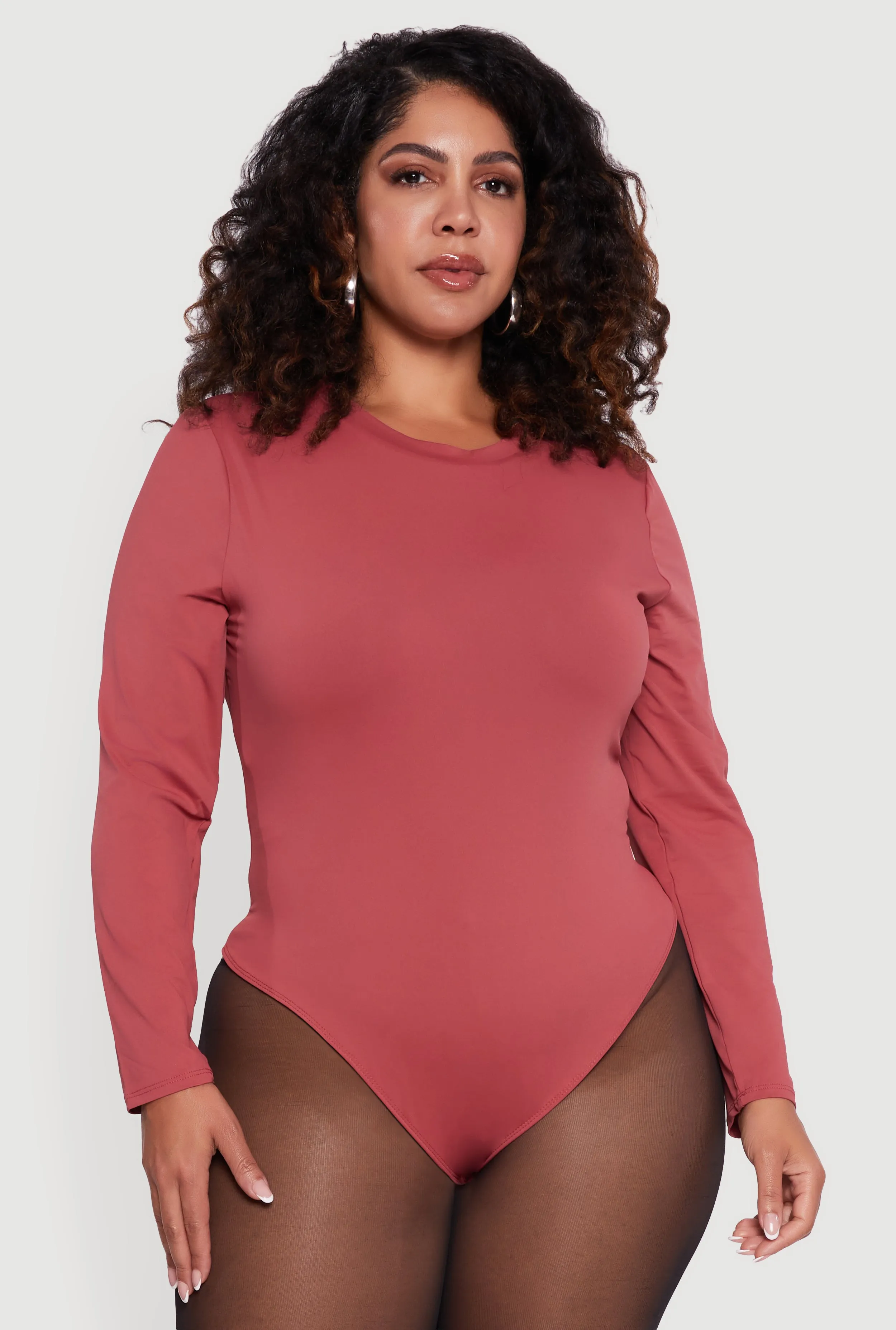 Plus Size Double Layer Long Sleeve Crew Neck Bodysuit sold by Rainbow product image thumbnail 2