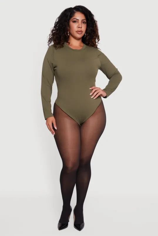 Plus Size Double Layer Long Sleeve Crew Neck Bodysuit sold by Rainbow