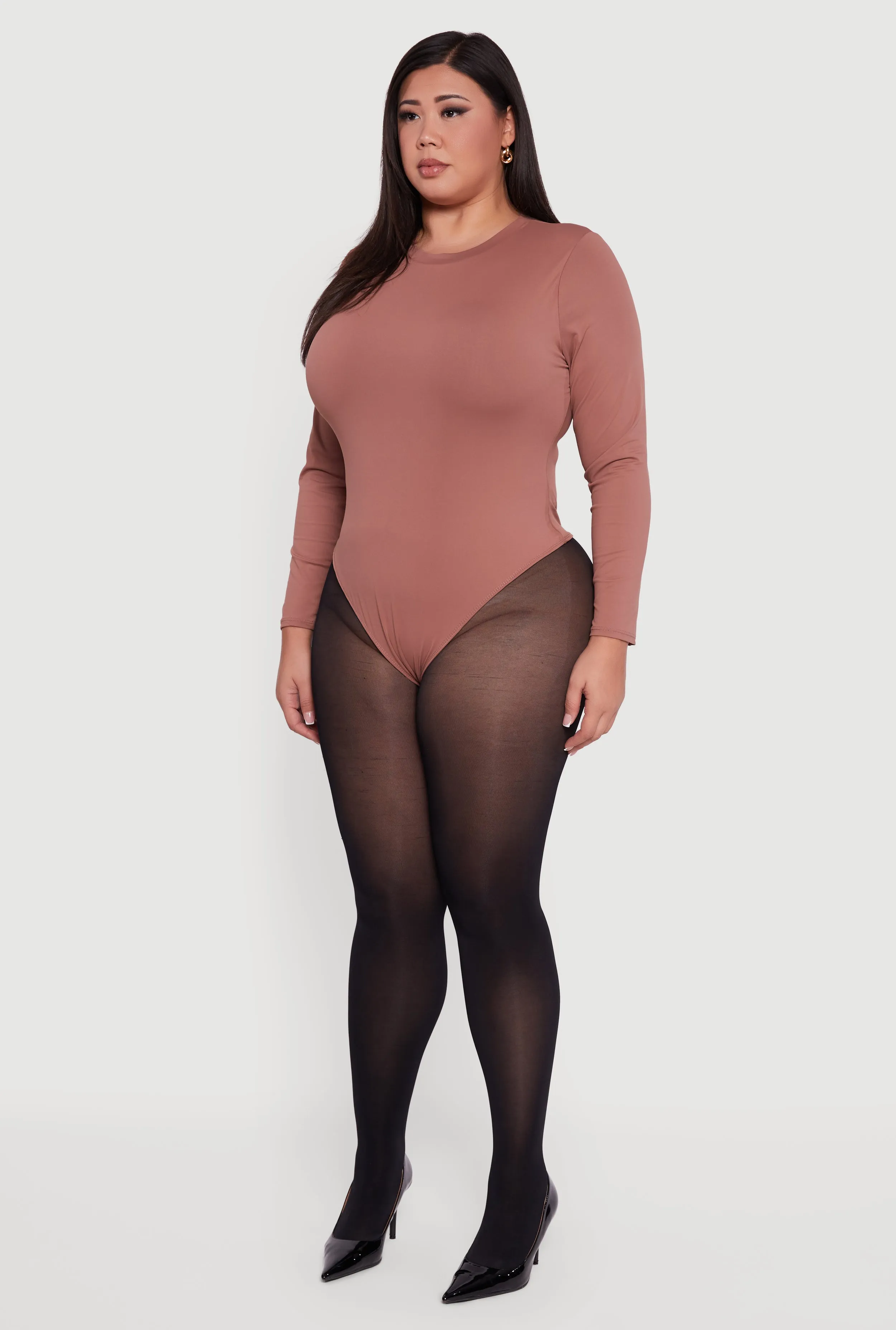 Plus Size Double Layer Long Sleeve Crew Neck Bodysuit sold by Rainbow product image thumbnail 5