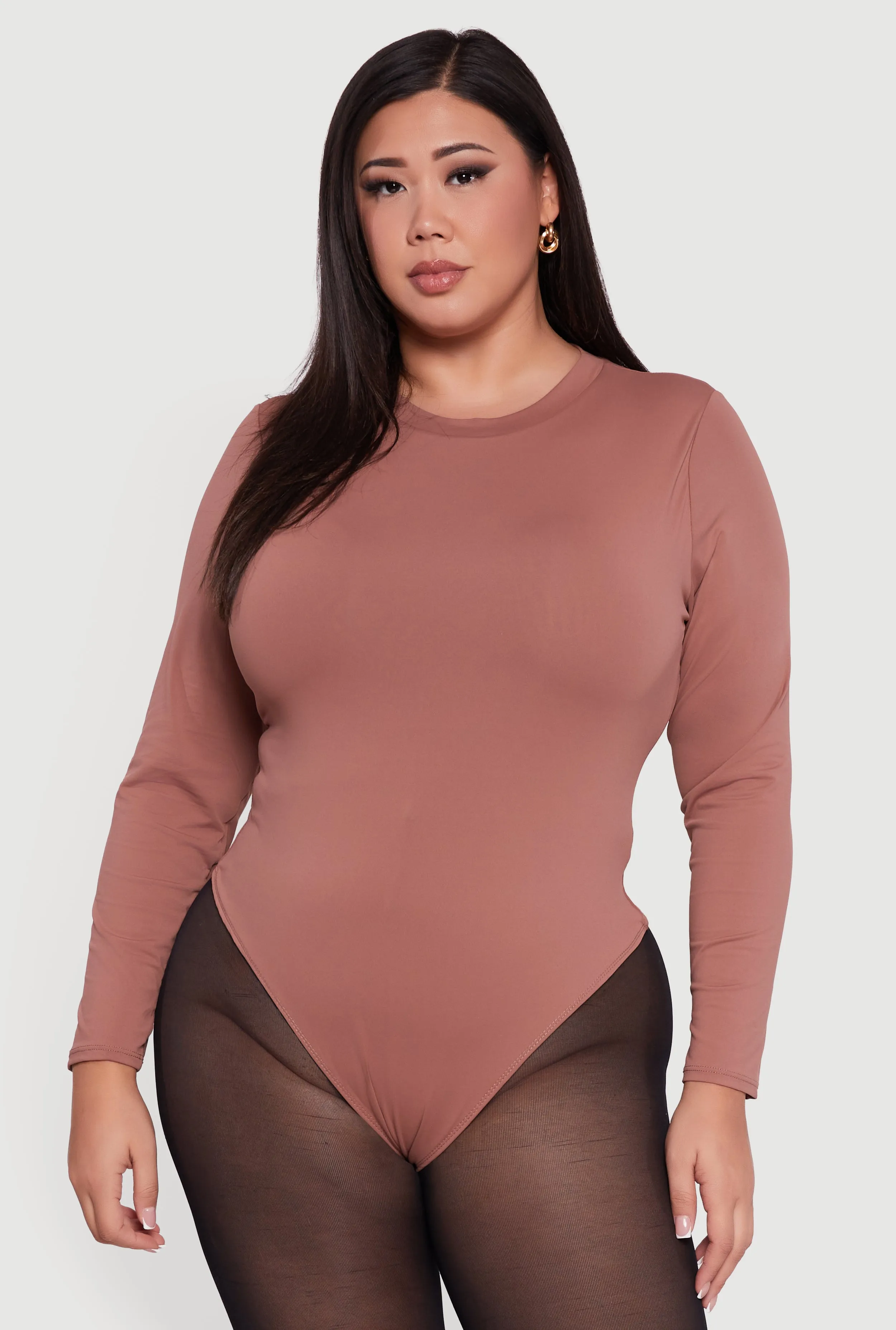 Plus Size Double Layer Long Sleeve Crew Neck Bodysuit sold by Rainbow product image thumbnail 2