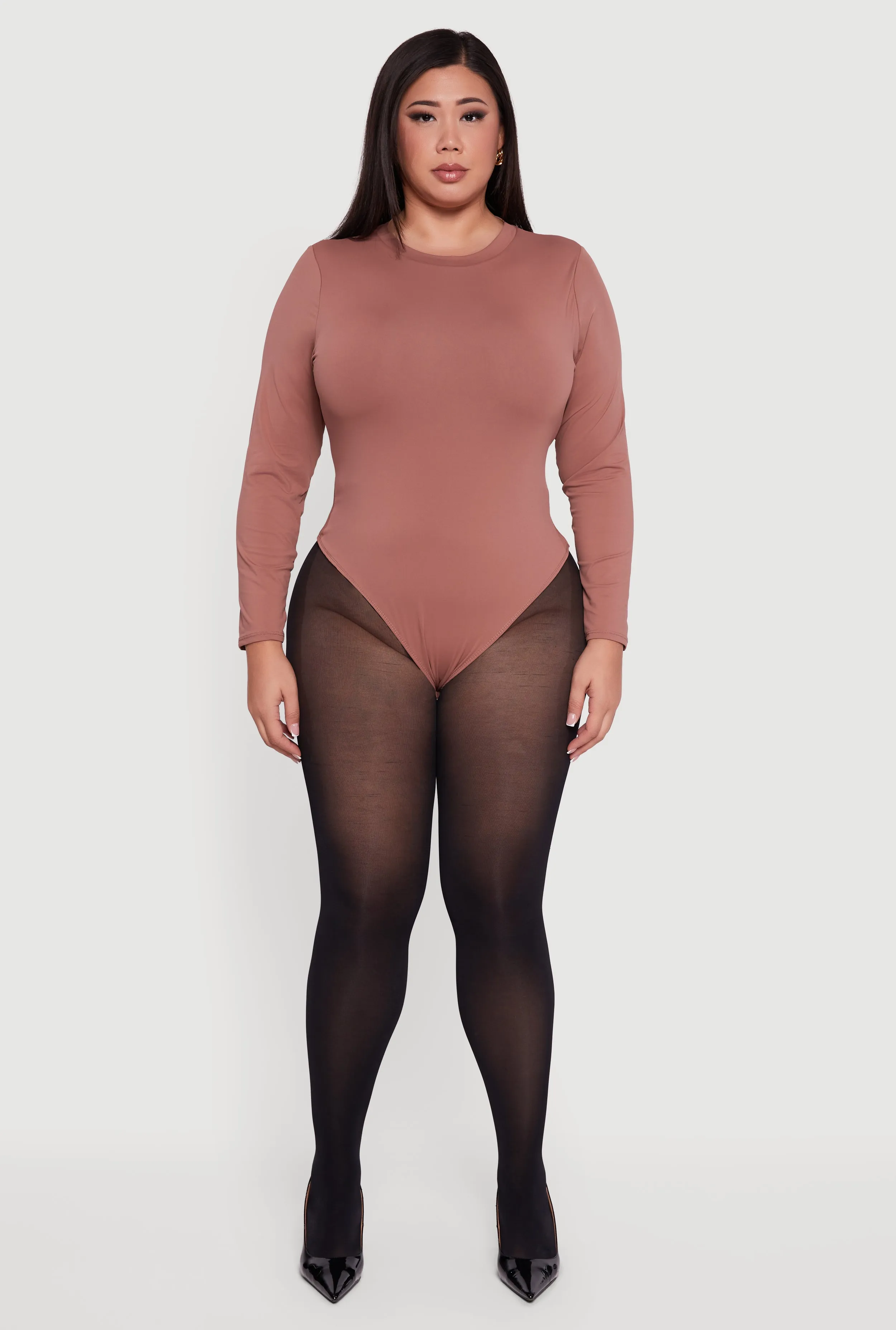Plus Size Double Layer Long Sleeve Crew Neck Bodysuit sold by Rainbow product image thumbnail 3