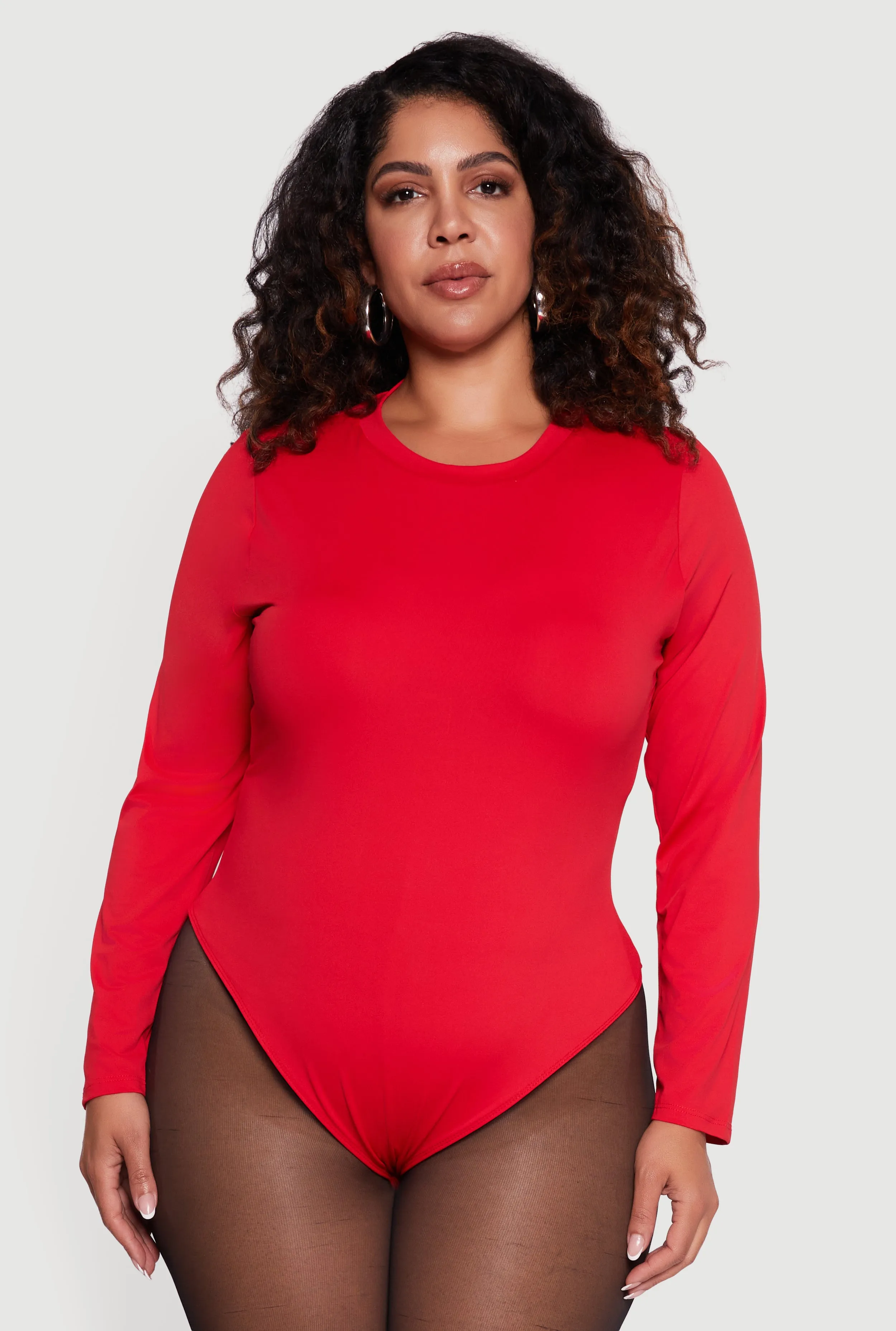 Plus Size Double Layer Long Sleeve Crew Neck Bodysuit sold by Rainbow product image thumbnail 2