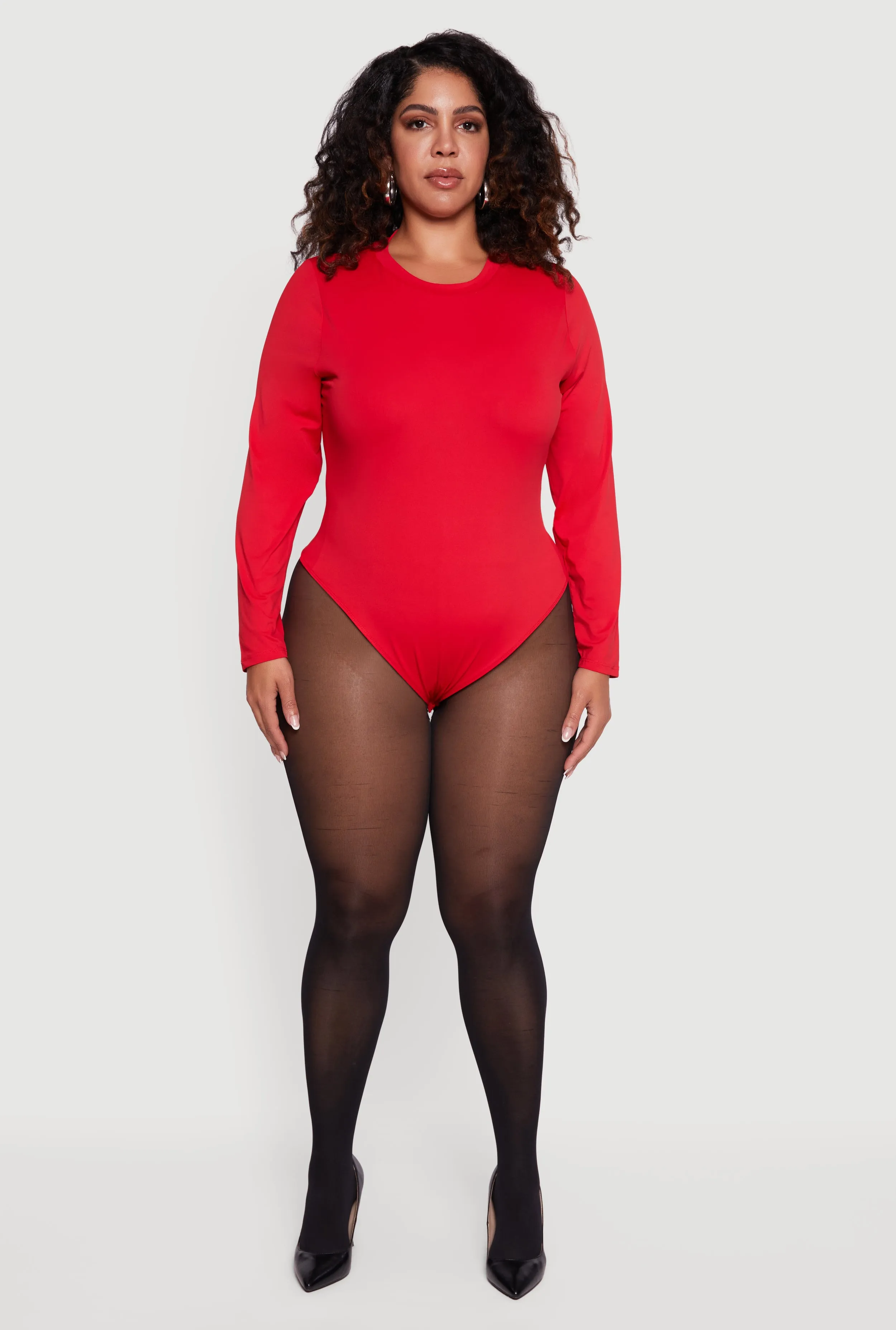 Plus Size Double Layer Long Sleeve Crew Neck Bodysuit sold by Rainbow product image thumbnail 3