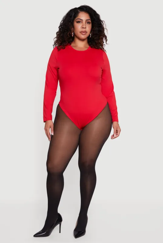 Plus Size Double Layer Long Sleeve Crew Neck Bodysuit sold by Rainbow
