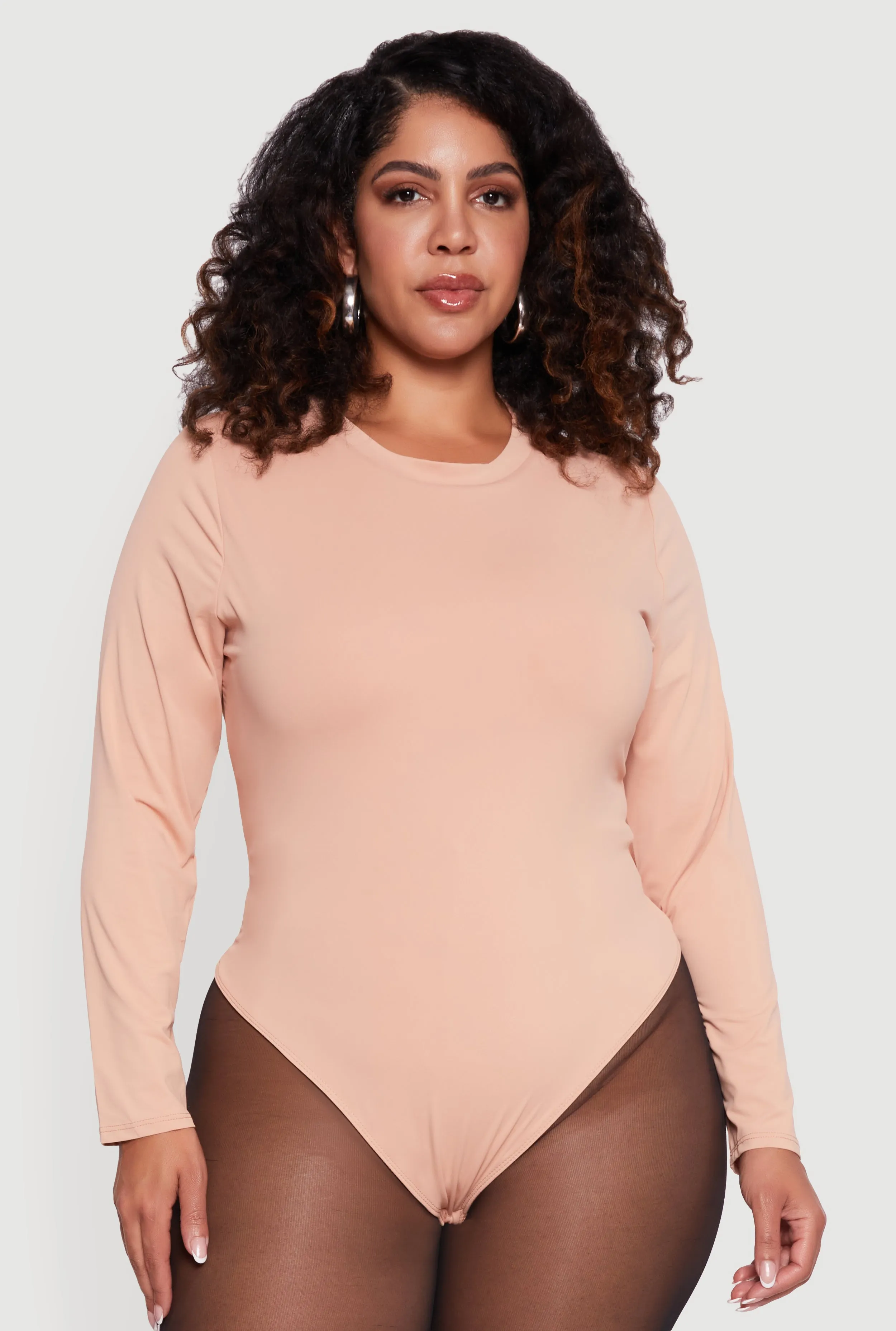 Plus Size Double Layer Long Sleeve Crew Neck Bodysuit sold by Rainbow product image thumbnail 2