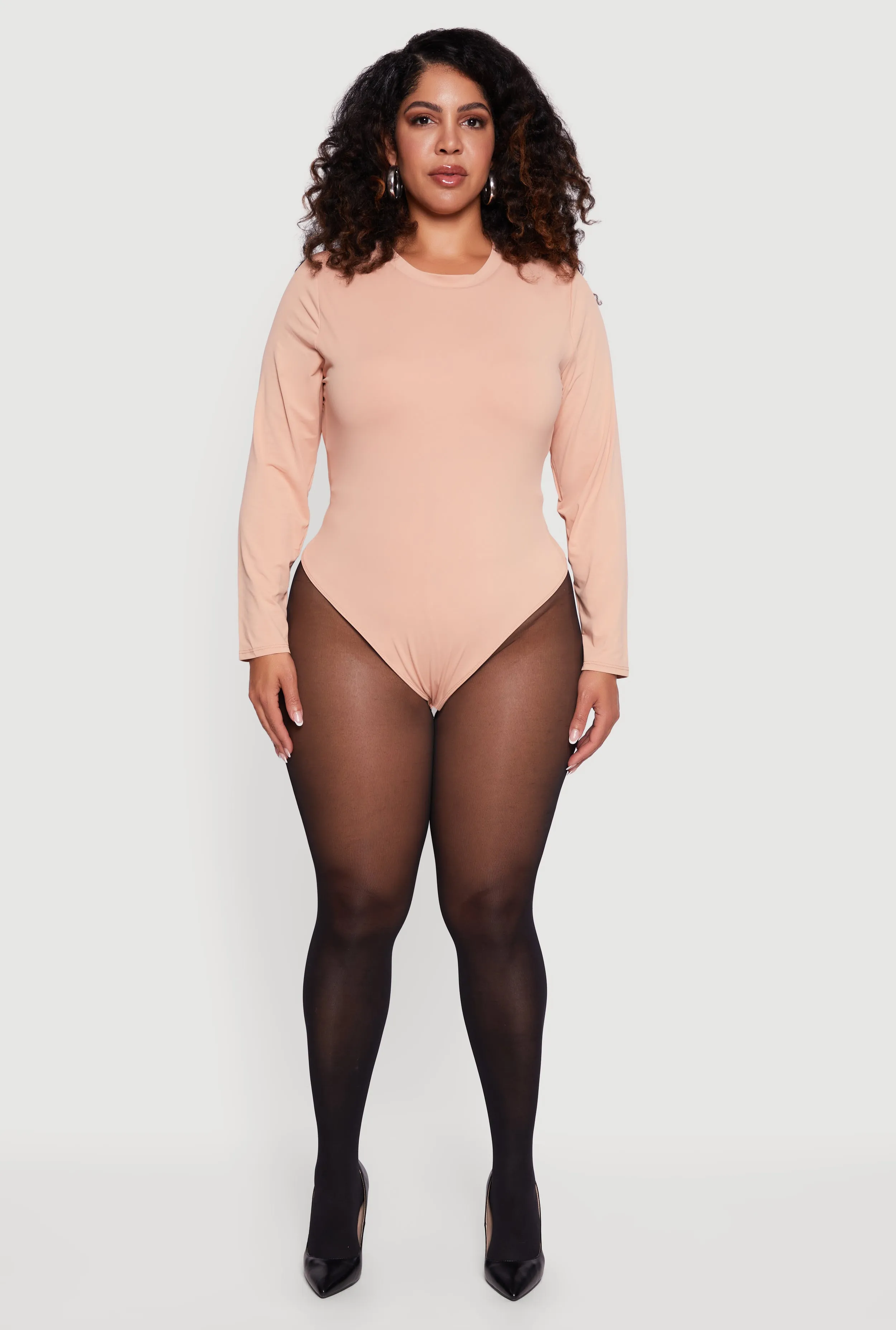 Plus Size Double Layer Long Sleeve Crew Neck Bodysuit sold by Rainbow product image thumbnail 3