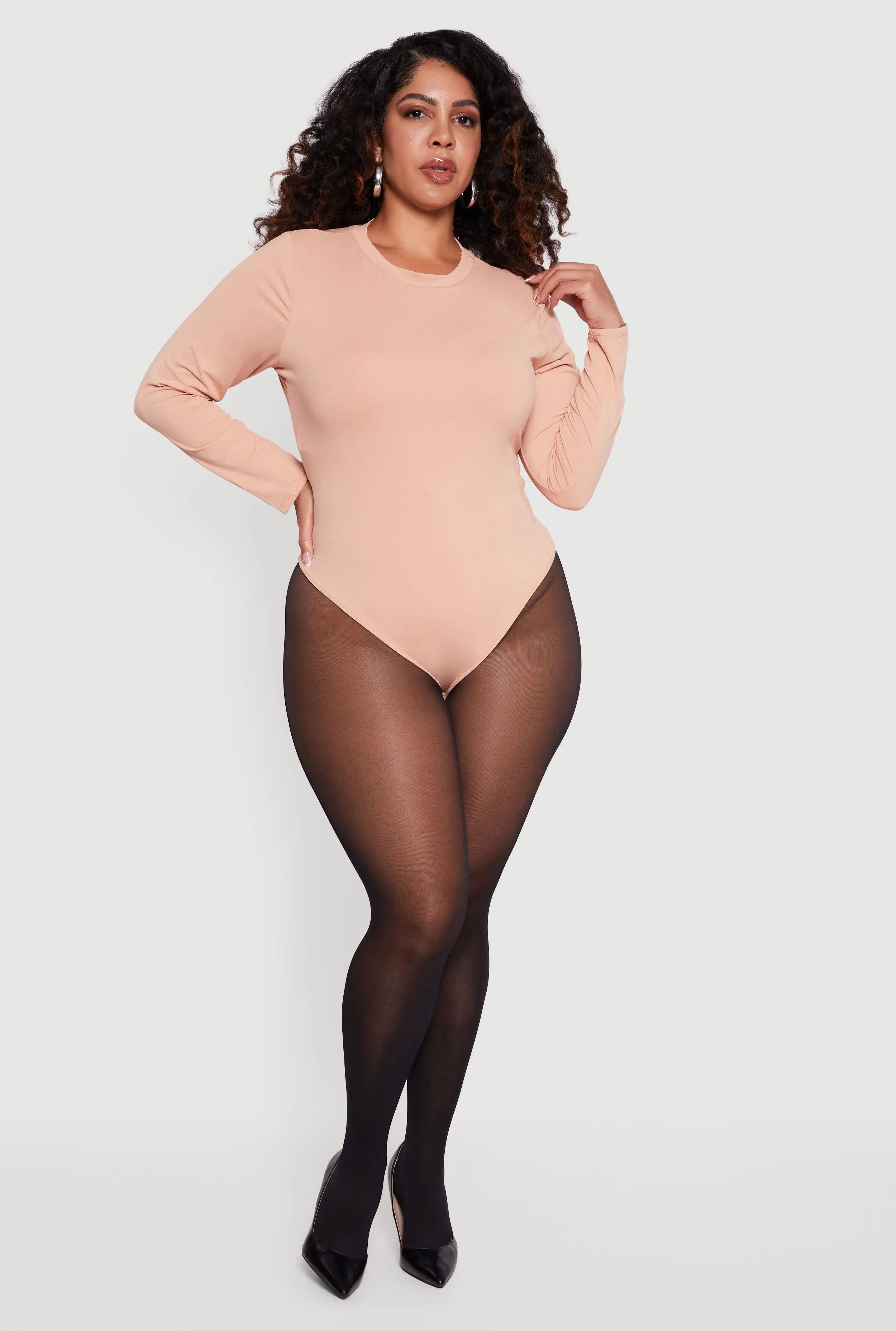 Plus Size Double Layer Long Sleeve Crew Neck Bodysuit sold by Rainbow