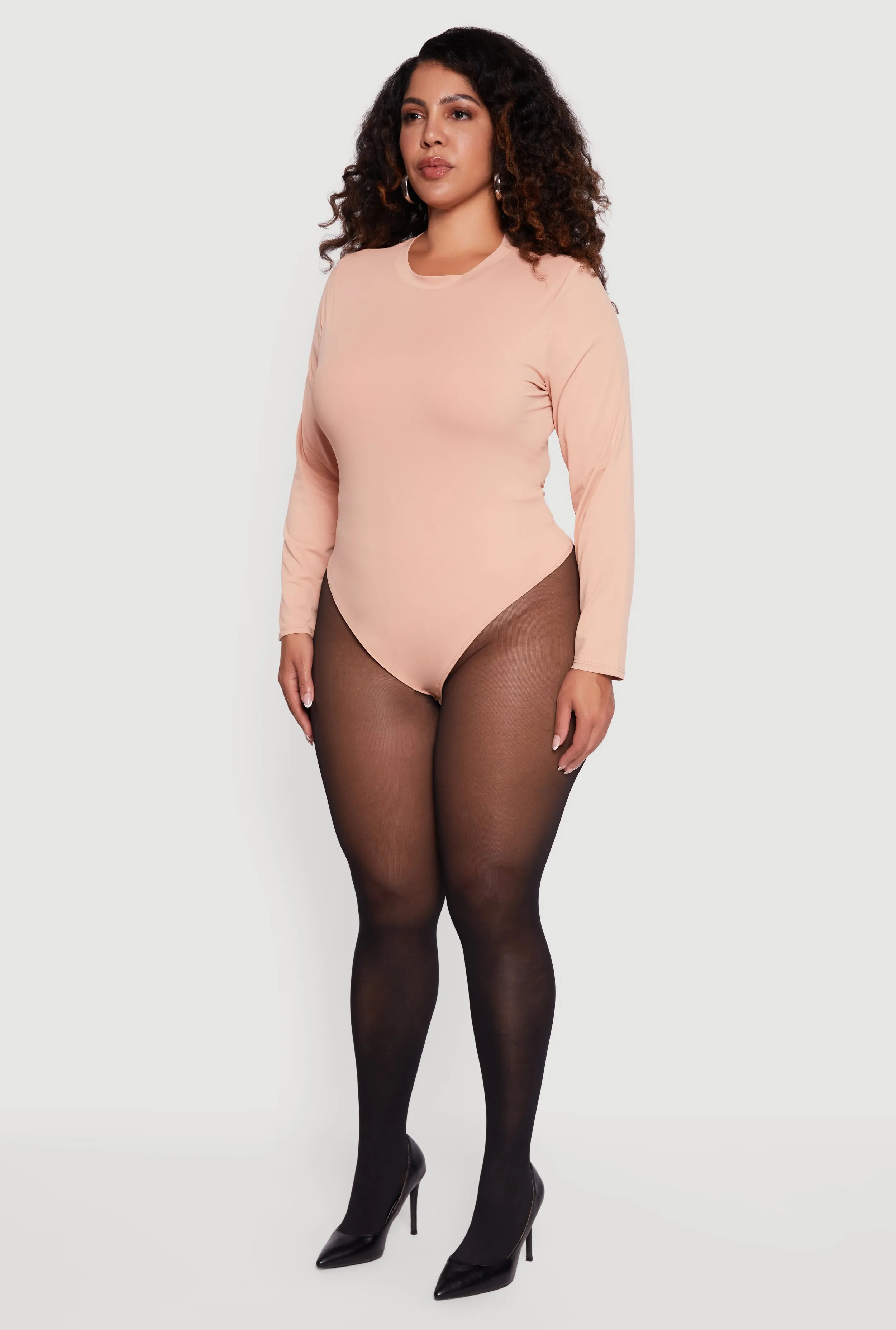 Plus Size Double Layer Long Sleeve Crew Neck Bodysuit sold by Rainbow product image thumbnail 5