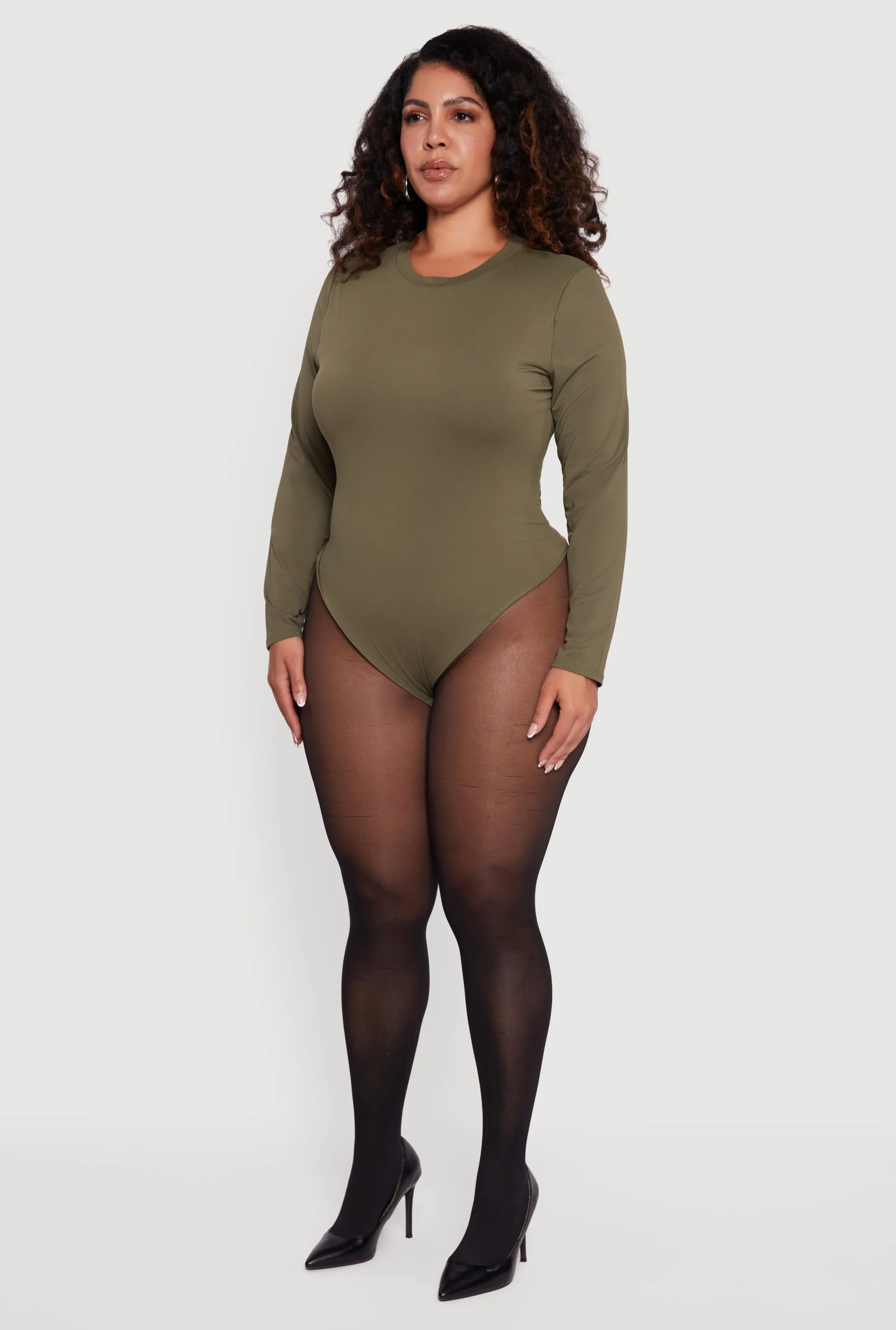 Plus Size Double Layer Long Sleeve Crew Neck Bodysuit sold by Rainbow product image thumbnail 5