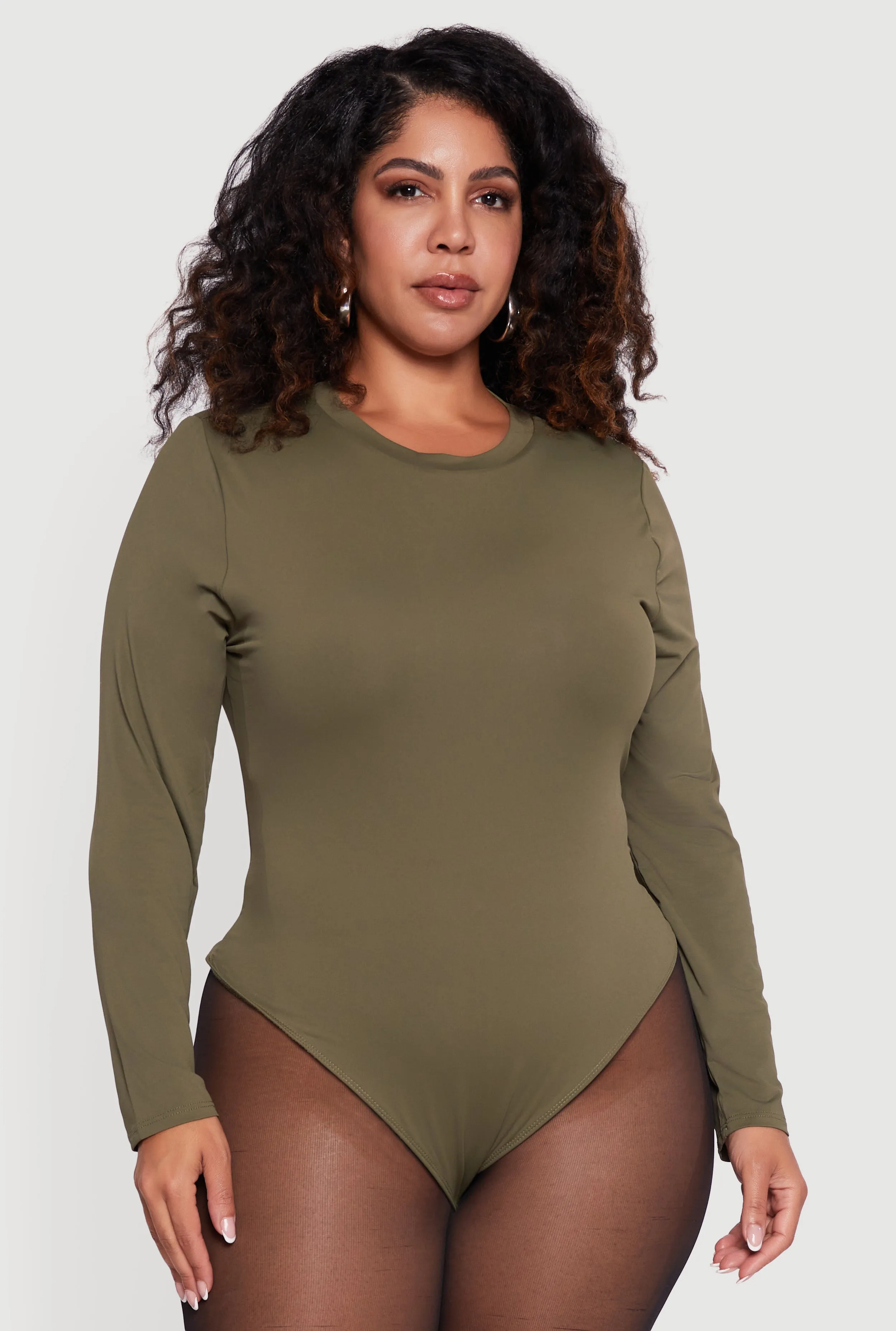 Plus Size Double Layer Long Sleeve Crew Neck Bodysuit sold by Rainbow product image thumbnail 2