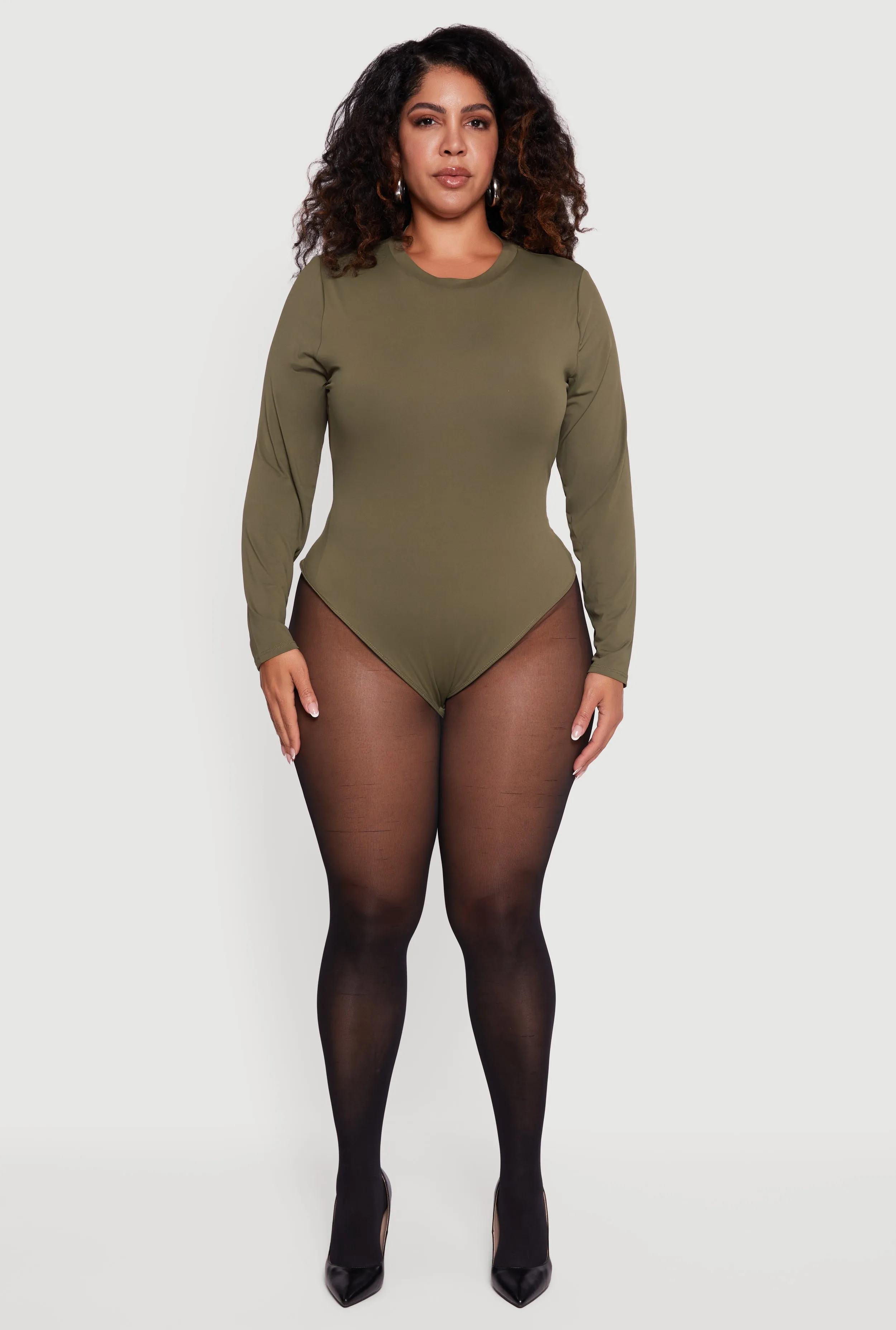 Plus Size Double Layer Long Sleeve Crew Neck Bodysuit sold by Rainbow product image thumbnail 3