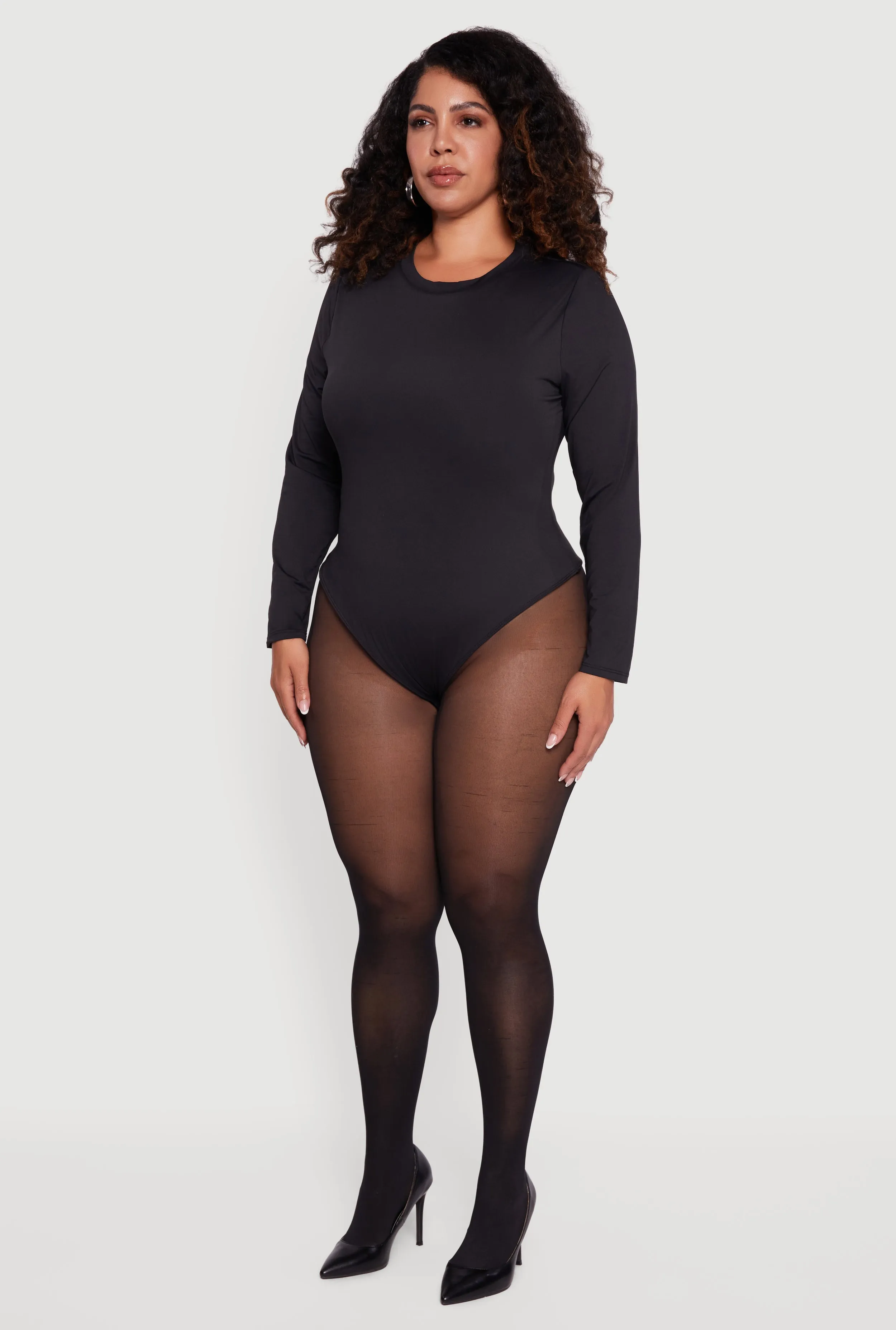 Plus Size Double Layer Long Sleeve Crew Neck Bodysuit sold by Rainbow product image thumbnail 5