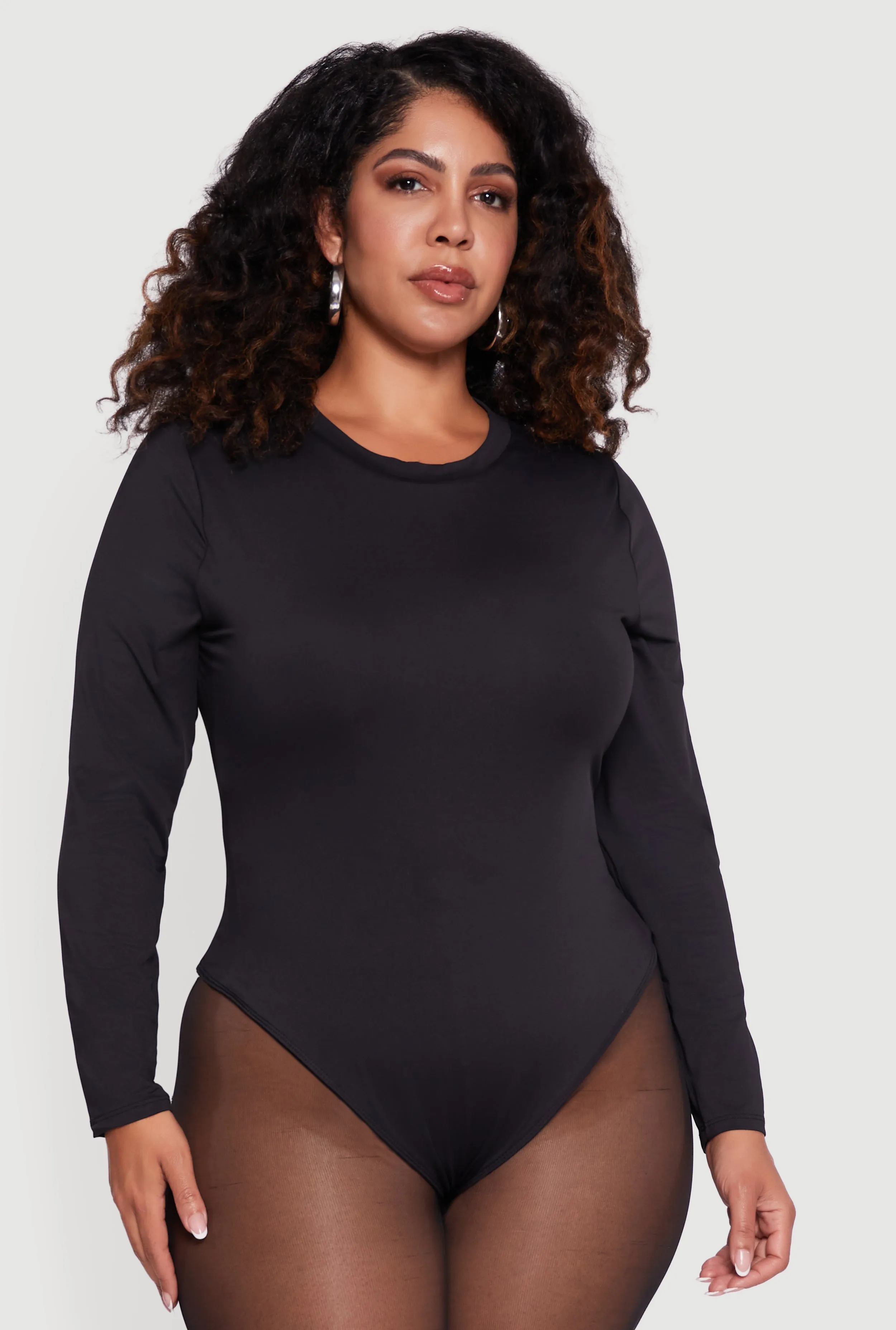 Plus Size Double Layer Long Sleeve Crew Neck Bodysuit sold by Rainbow product image thumbnail 2