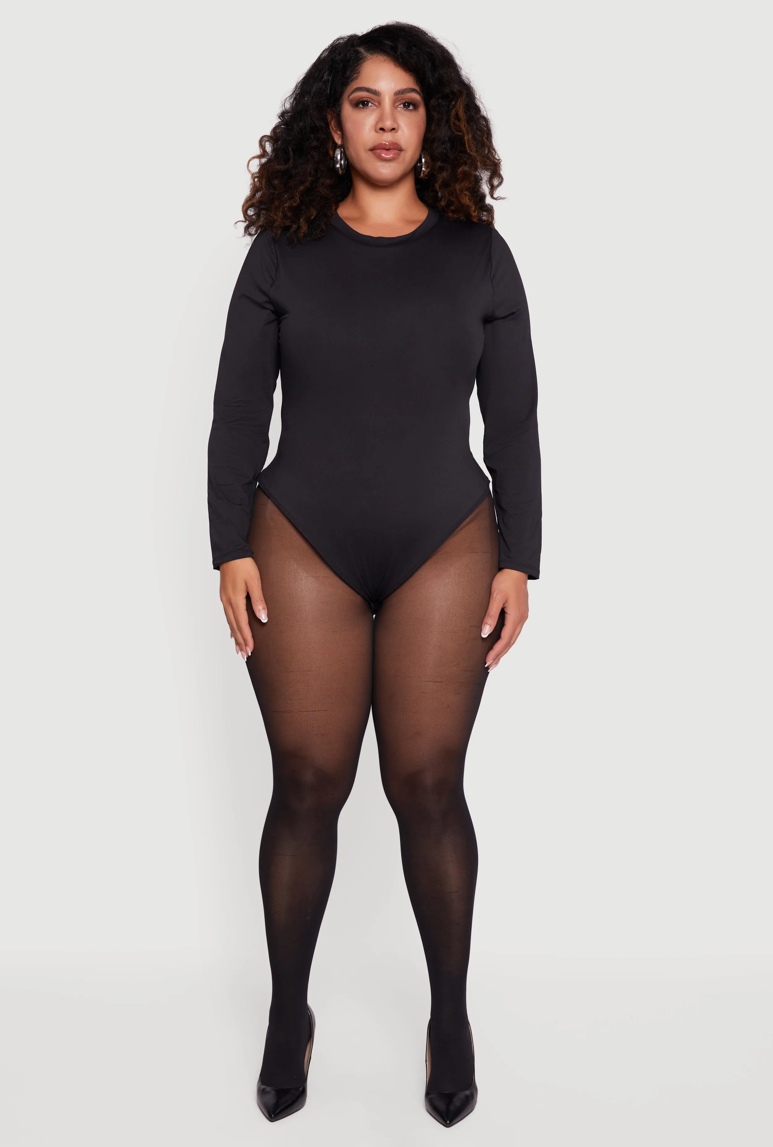 Plus Size Double Layer Long Sleeve Crew Neck Bodysuit sold by Rainbow product image thumbnail 3