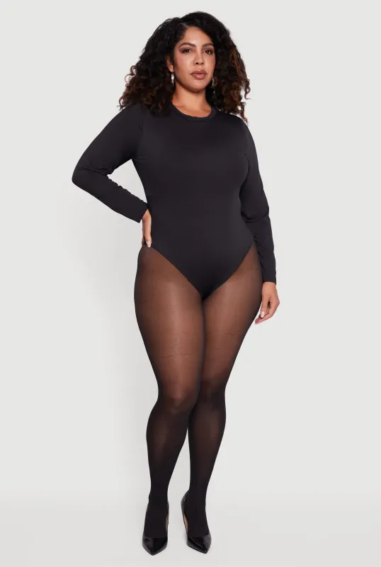 Plus Size Double Layer Long Sleeve Crew Neck Bodysuit sold by Rainbow