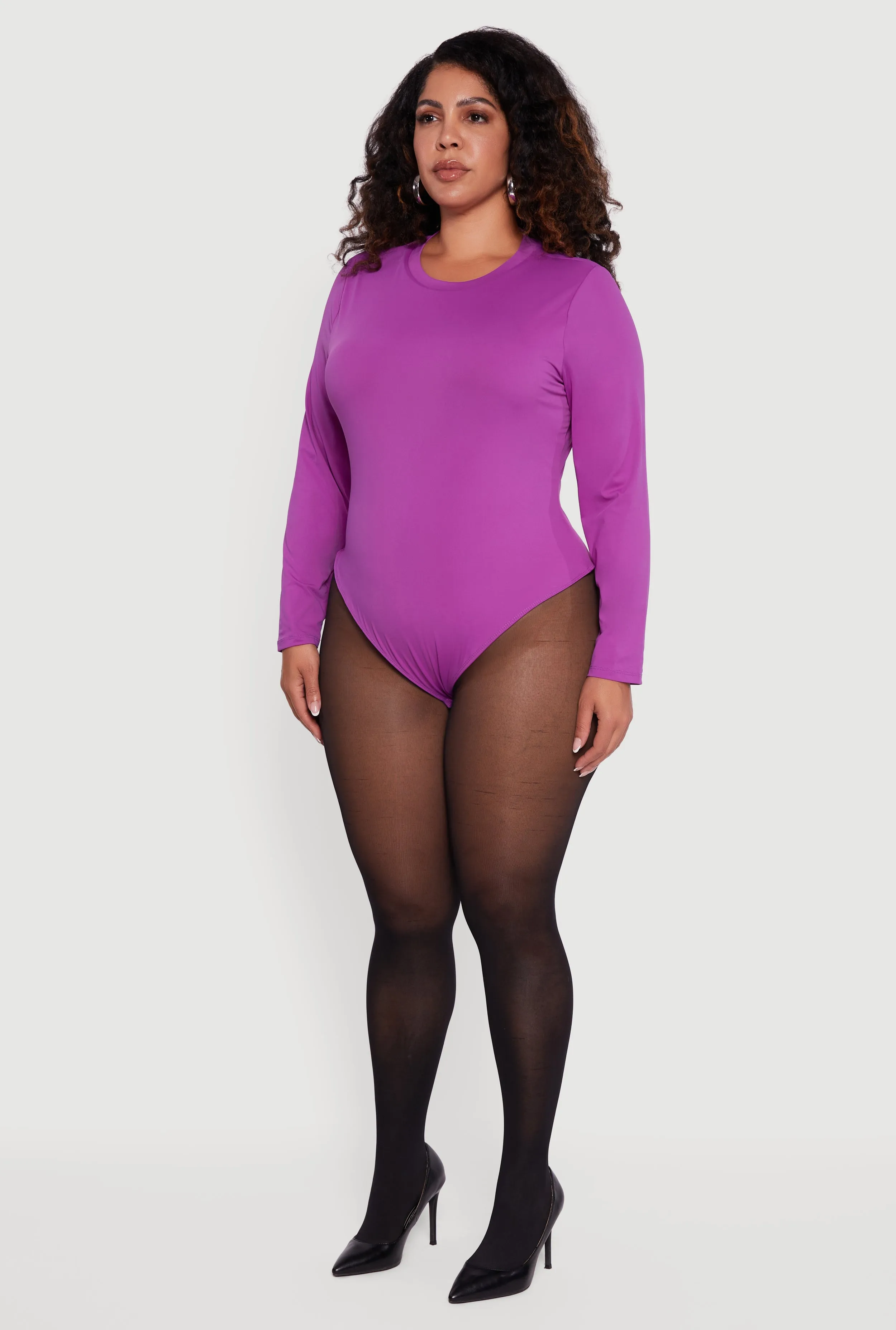 Plus Size Double Layer Long Sleeve Crew Neck Bodysuit sold by Rainbow product image thumbnail 5