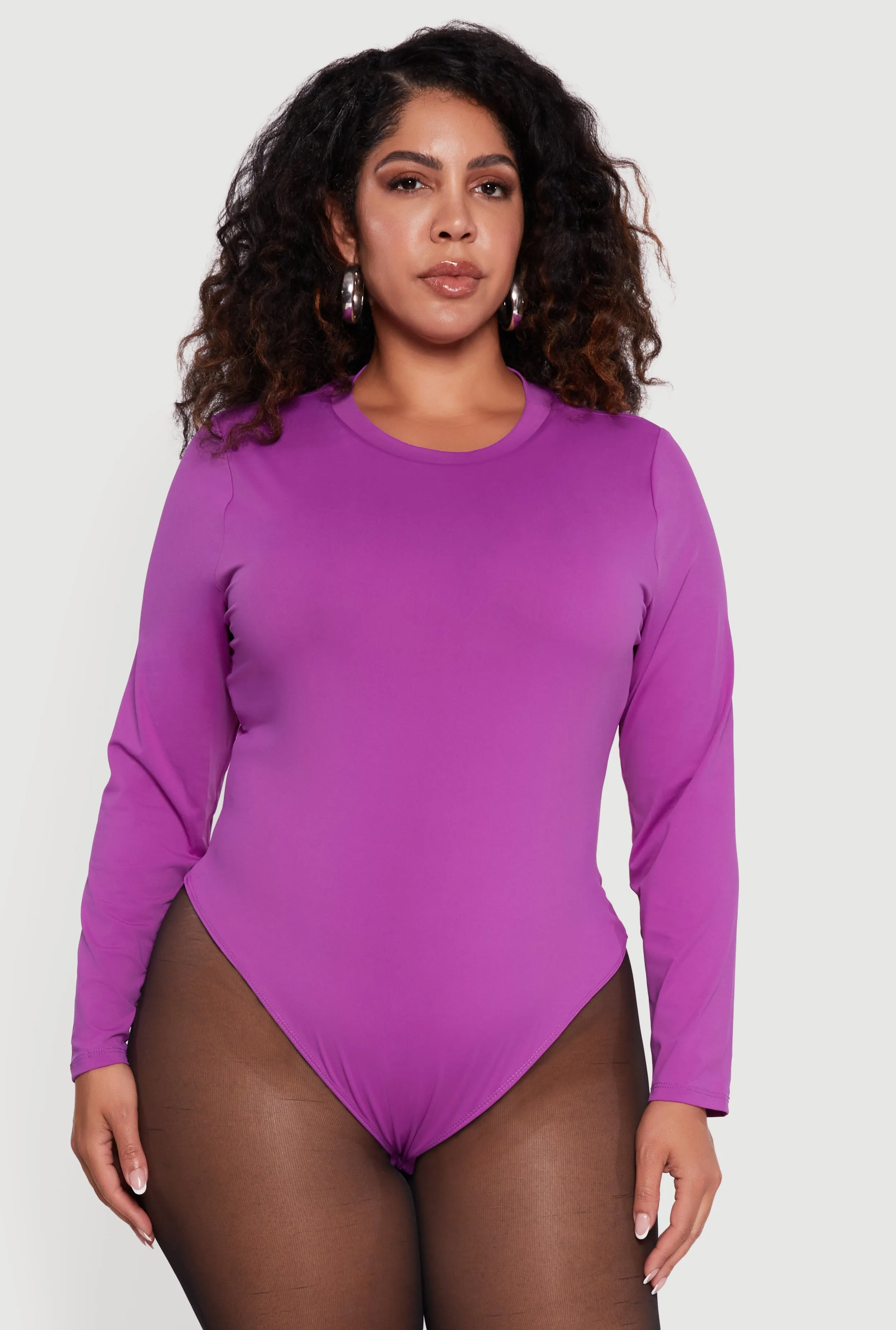 Plus Size Double Layer Long Sleeve Crew Neck Bodysuit sold by Rainbow product image thumbnail 2