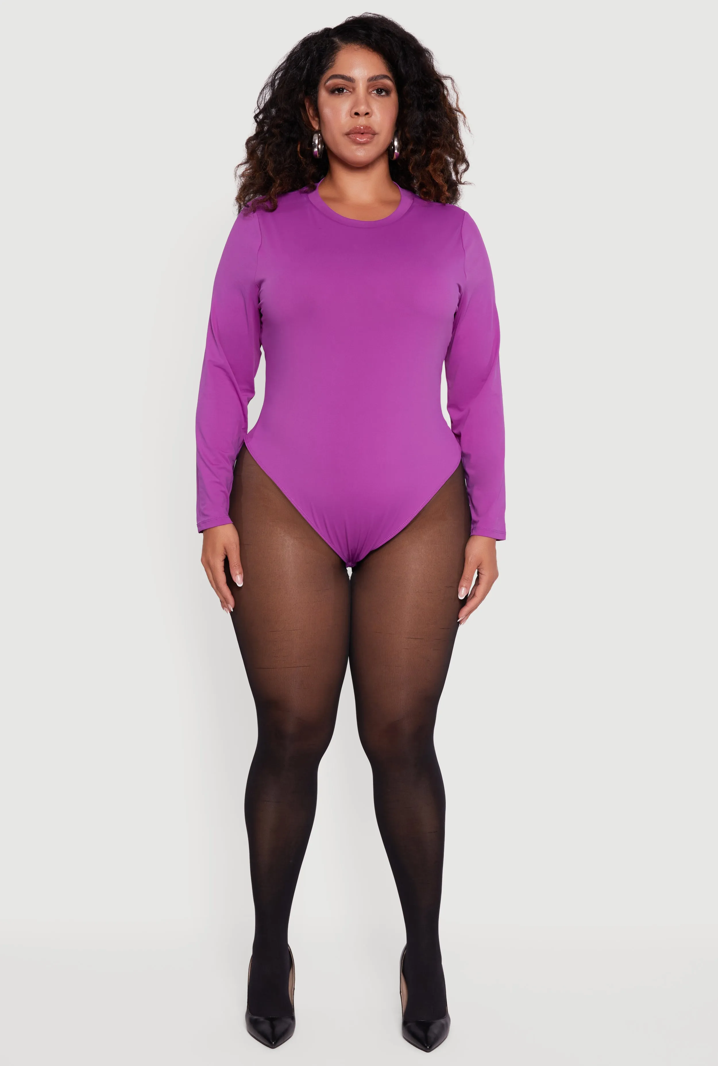 Plus Size Double Layer Long Sleeve Crew Neck Bodysuit sold by Rainbow product image thumbnail 3