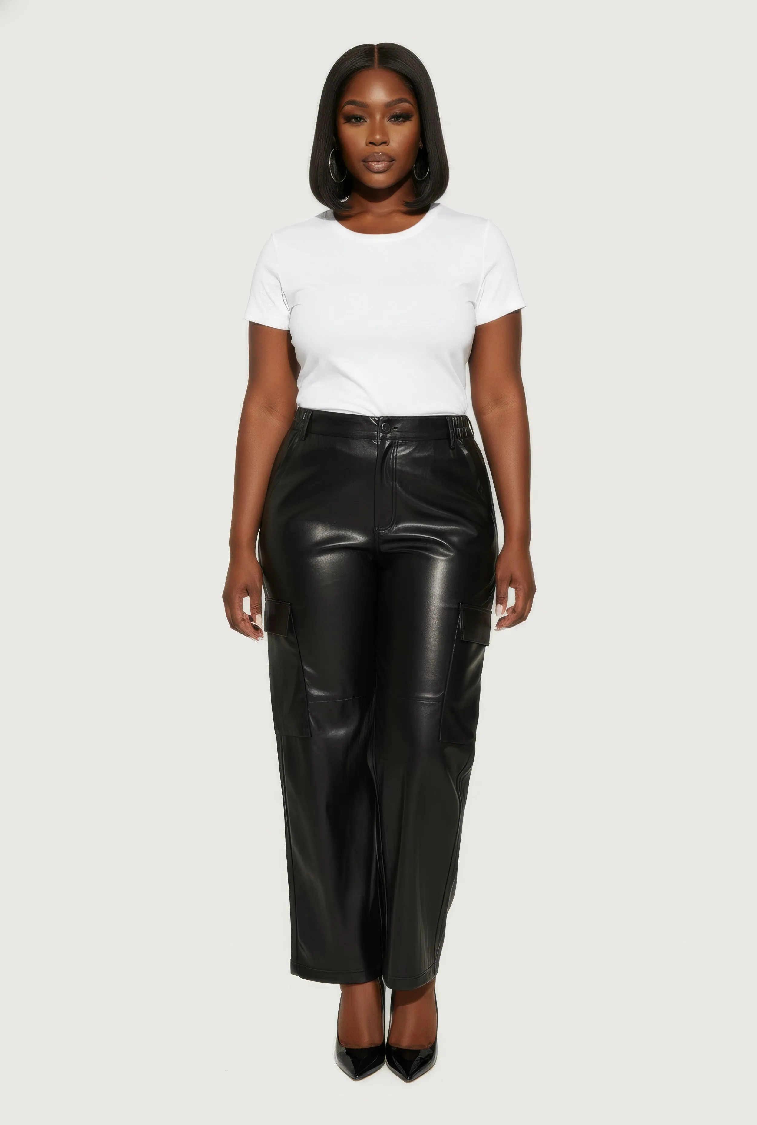 Plus Size High Waisted Faux Leather Cargo Pants sold by Rainbow
