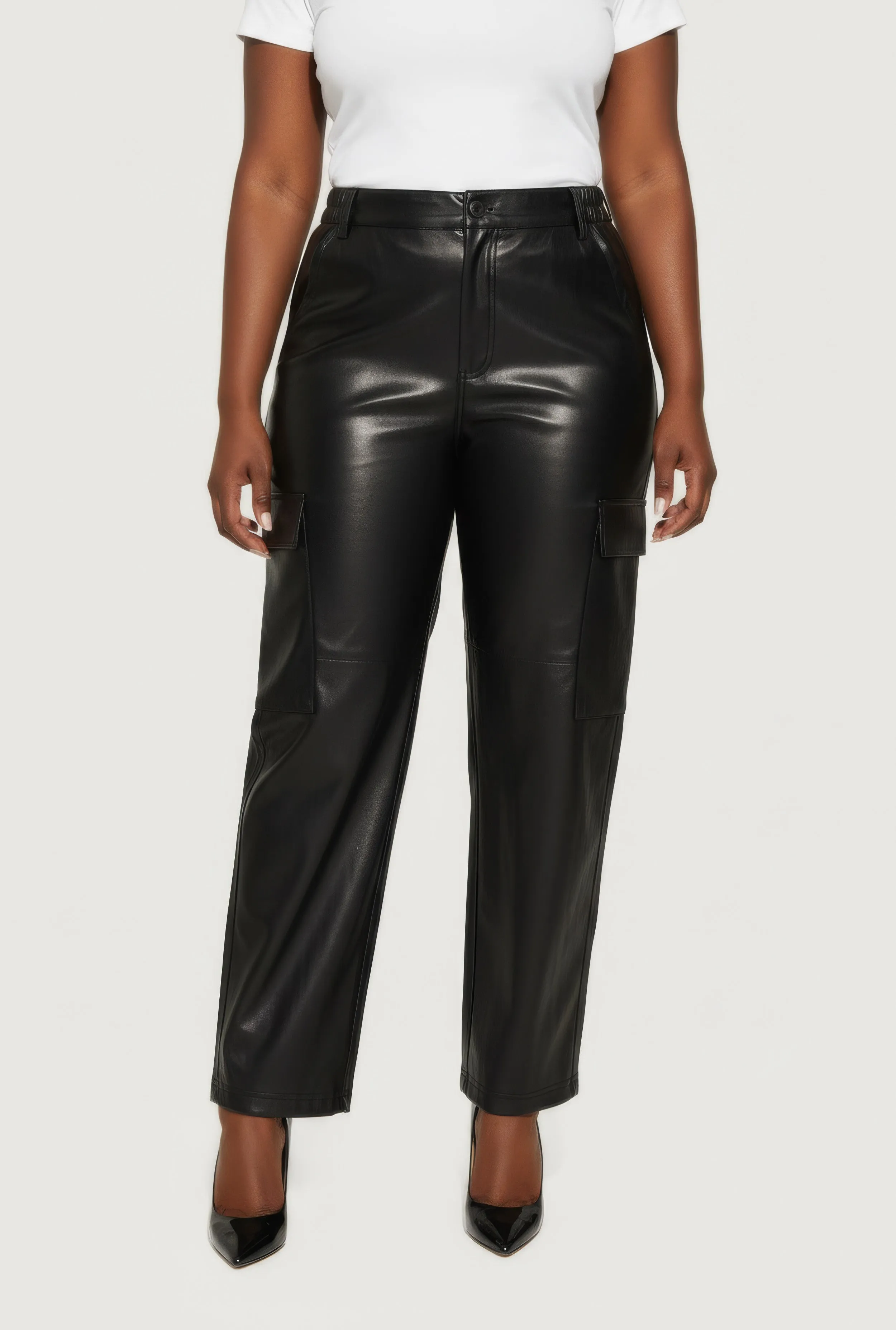 Plus Size High Waisted Faux Leather Cargo Pants sold by Rainbow product image thumbnail 5