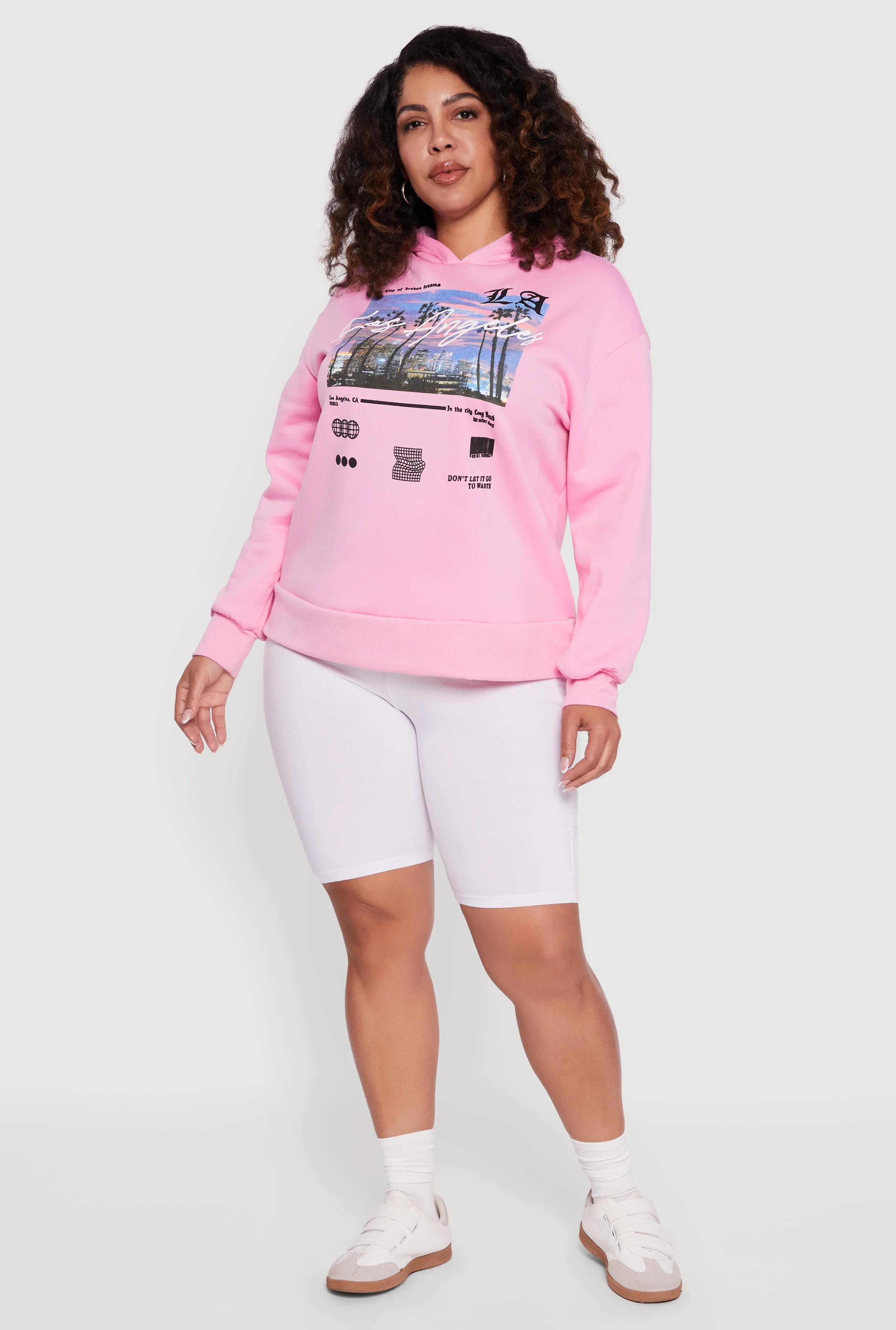 Plus Size Fleece Lined Hooded Los Angeles Graphic Sweatshirt sold by Rainbow