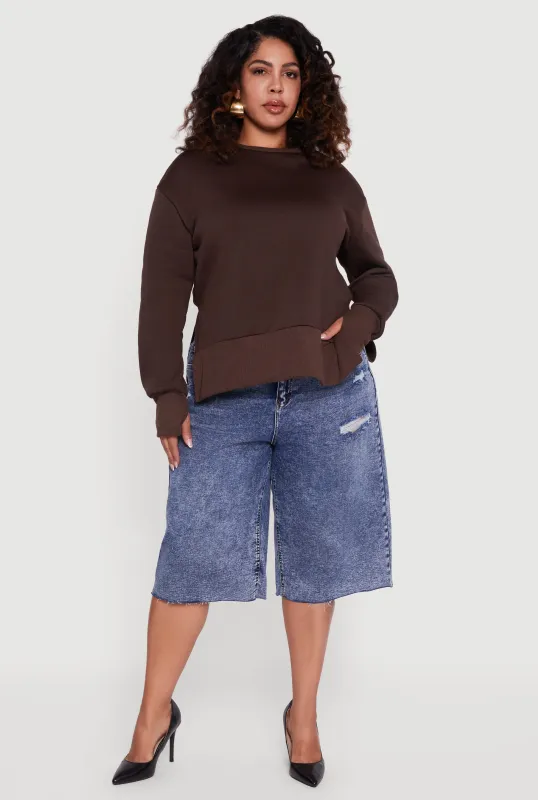 Plus Size Thumb Hole Detail Side Slit Oversized Sweatshirt sold by Rainbow