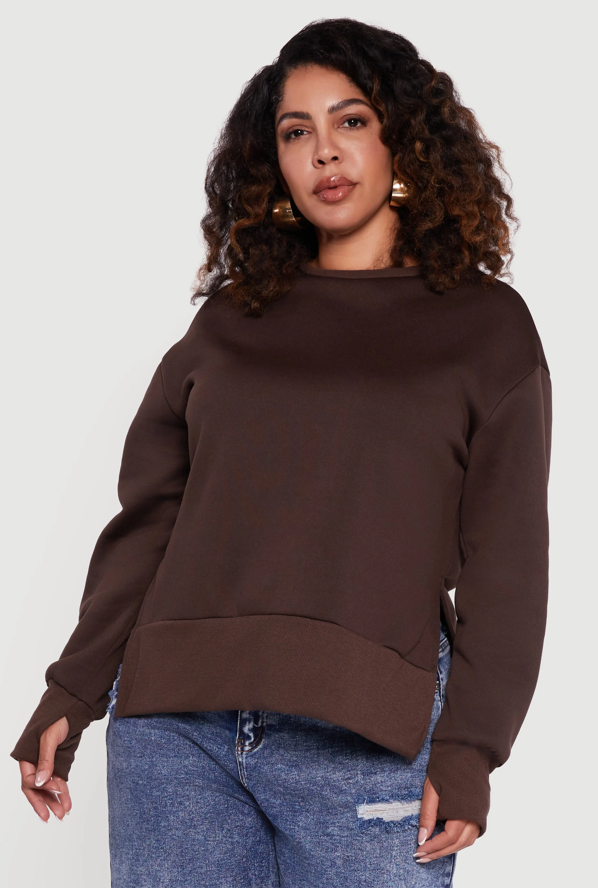 Plus Size Thumb Hole Detail Side Slit Oversized Sweatshirt sold by Rainbow product image thumbnail 2