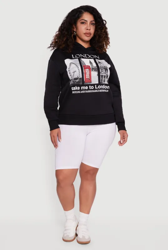 Plus Size Fleece Lined Hooded London Graphic Sweatshirt sold by Rainbow