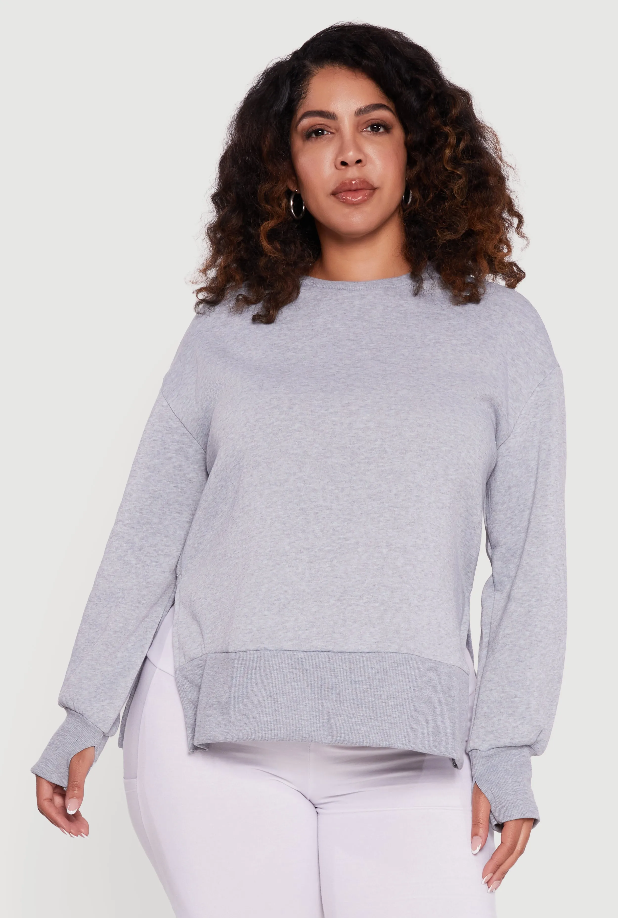 Plus Size Thumb Hole Detail Side Slit Oversized Sweatshirt sold by Rainbow product image thumbnail 2