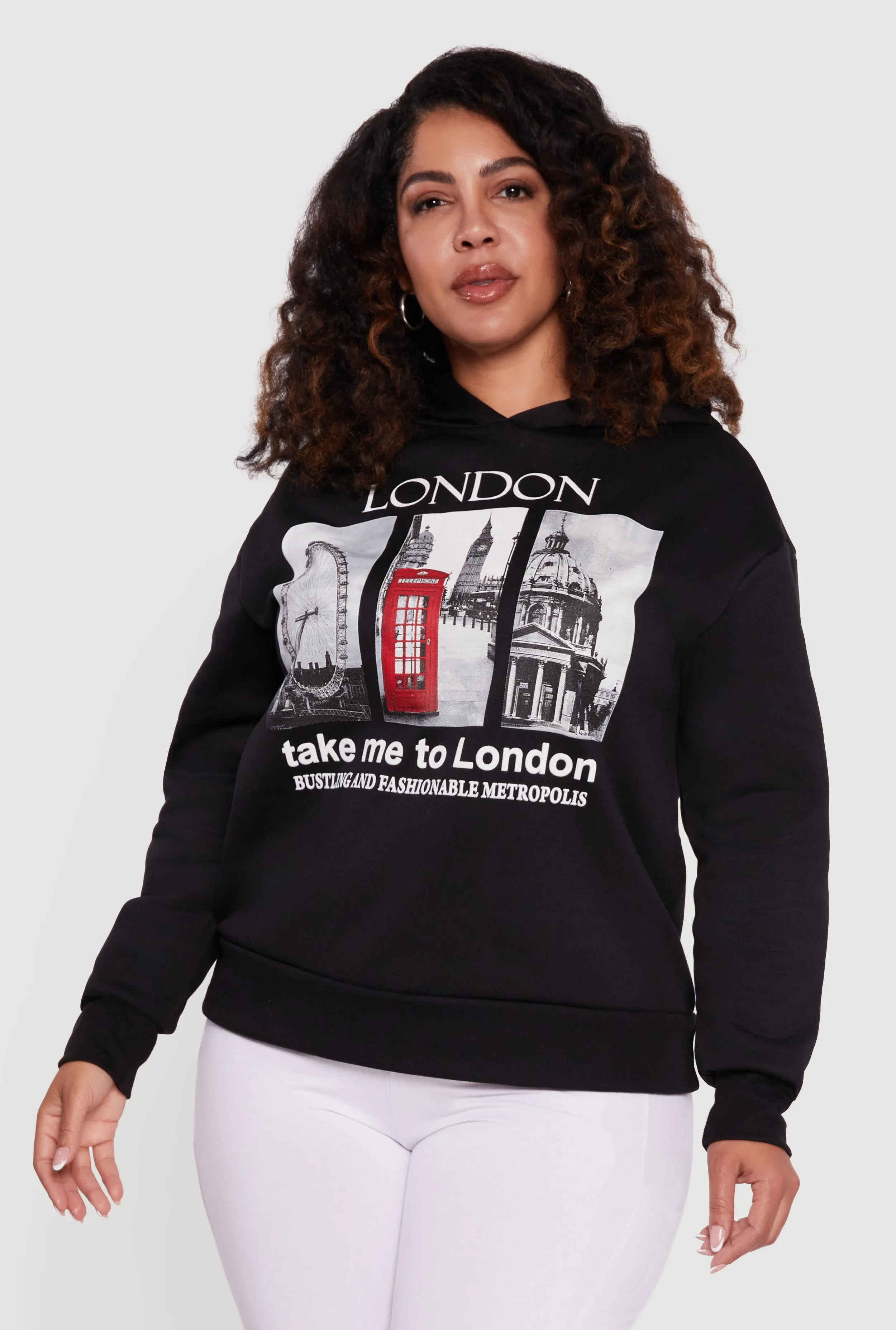 Plus Size Fleece Lined Hooded London Graphic Sweatshirt sold by Rainbow product image thumbnail 2